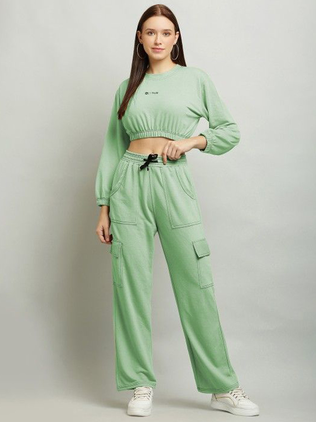 CLOTHINK INDIA Women Cotton Relaxed High-Rise Cargo Track Pant