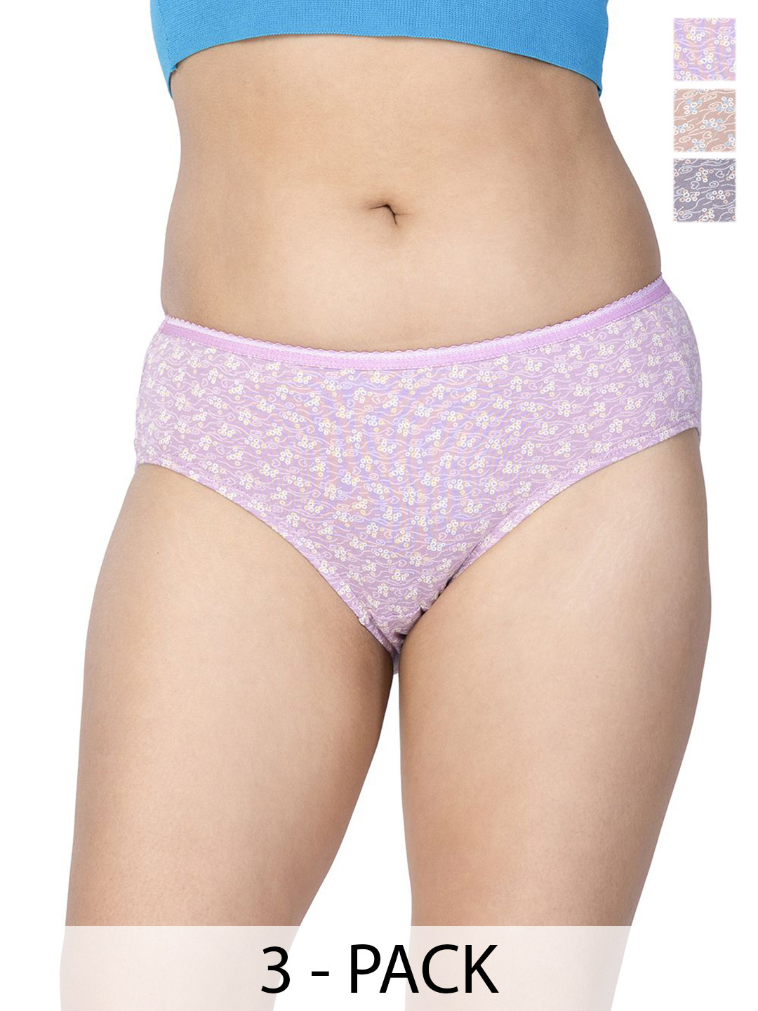 CHIC Pack Of 3 Printed Pure Cotton Basic Briefs Vanity Ryder - 21146
