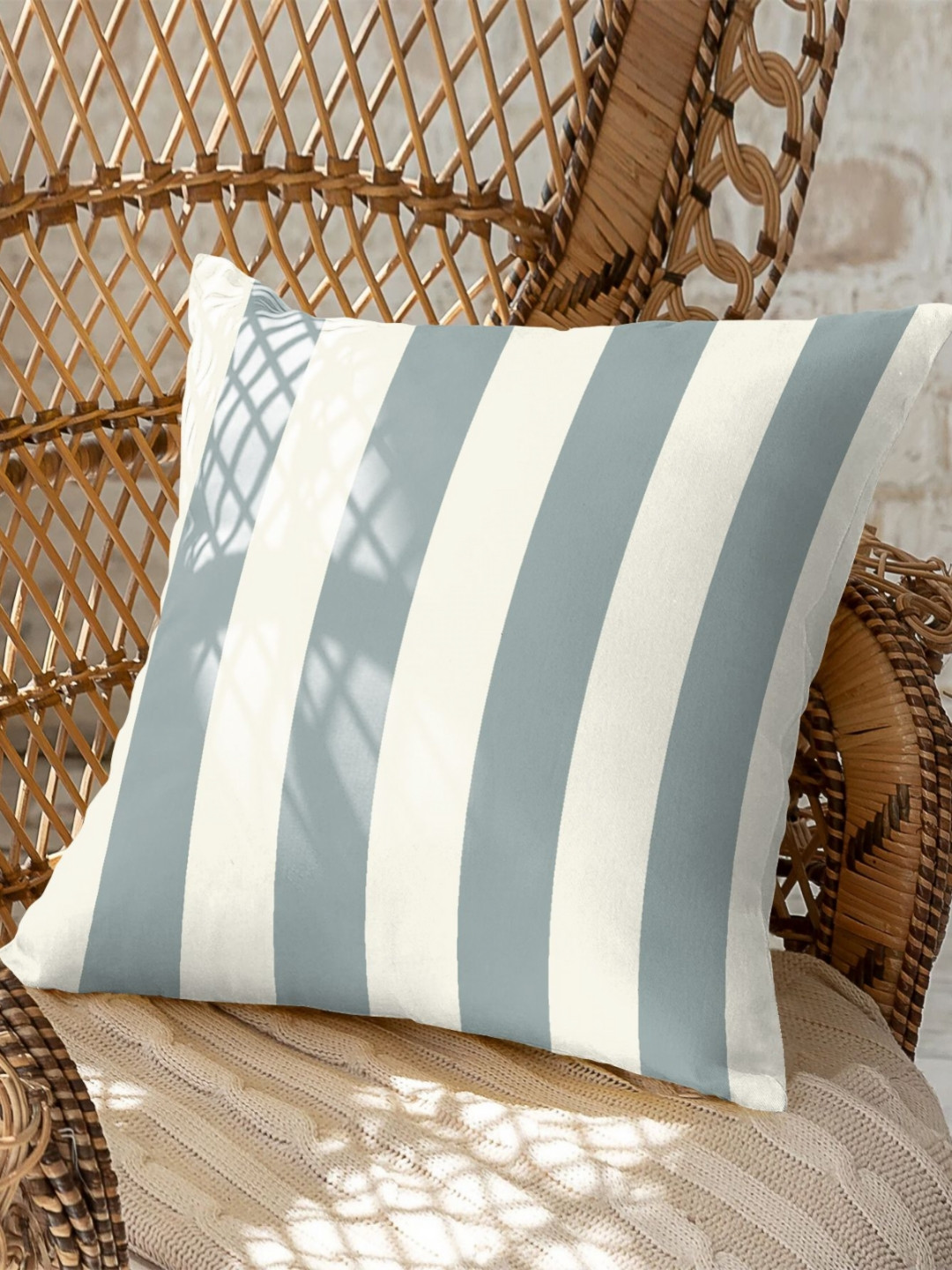 CASABLEU Grey & White 2 Pieces Striped Square Cushion Covers