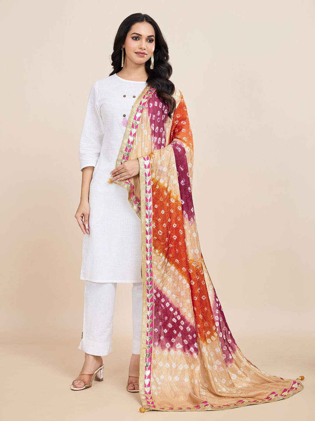 WEAVERS VILLA Bandhani Printed Dyed Cotton Silk Dupatta