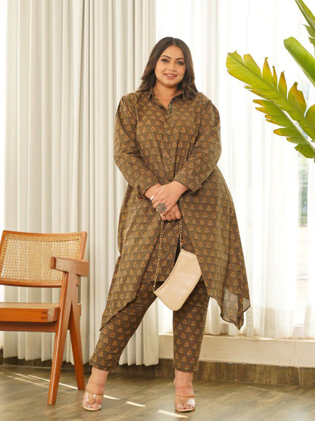 NANGALIA RUCHIRA Hi-Lo Printed Pure Cotton Shirt & Trousers