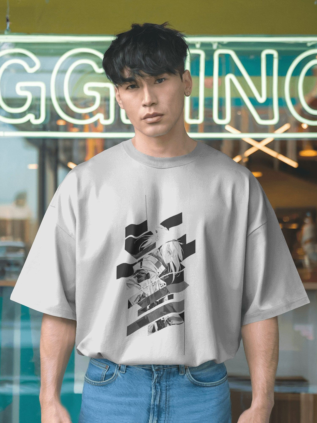 Silver Moon Clothing Men Graphic Printed Round Neck Cotton Oversized T-shirt