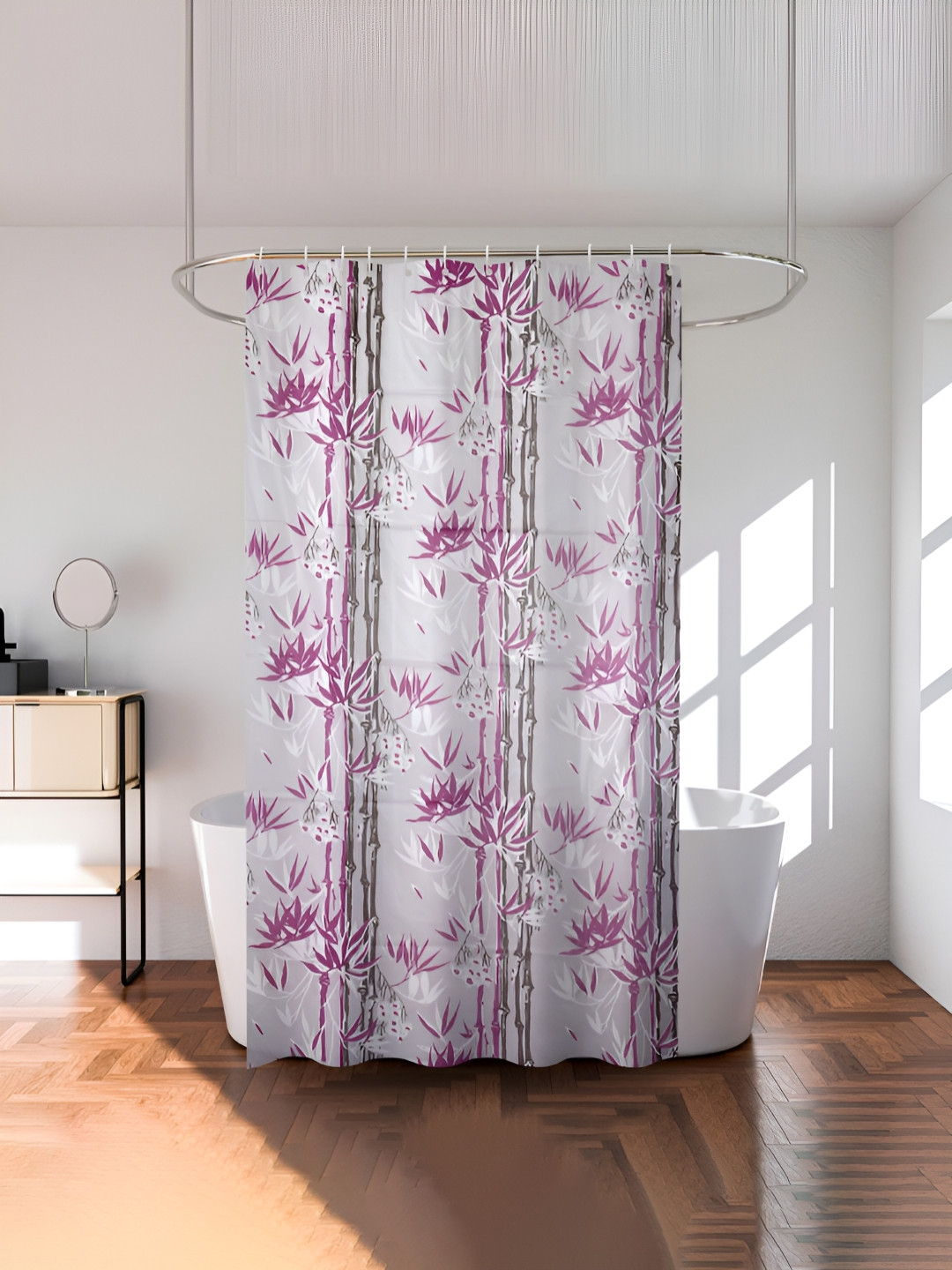 Aura Purple & White Printed Curtain With 8 Rings