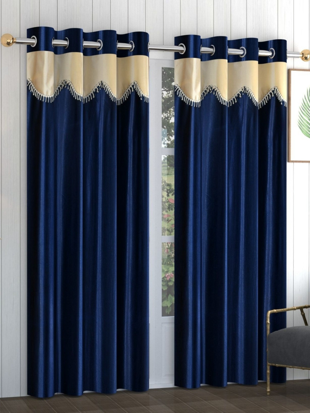 Galaxy Home Decor Blue 2 Pieces Long Door Curtain 9 Feet