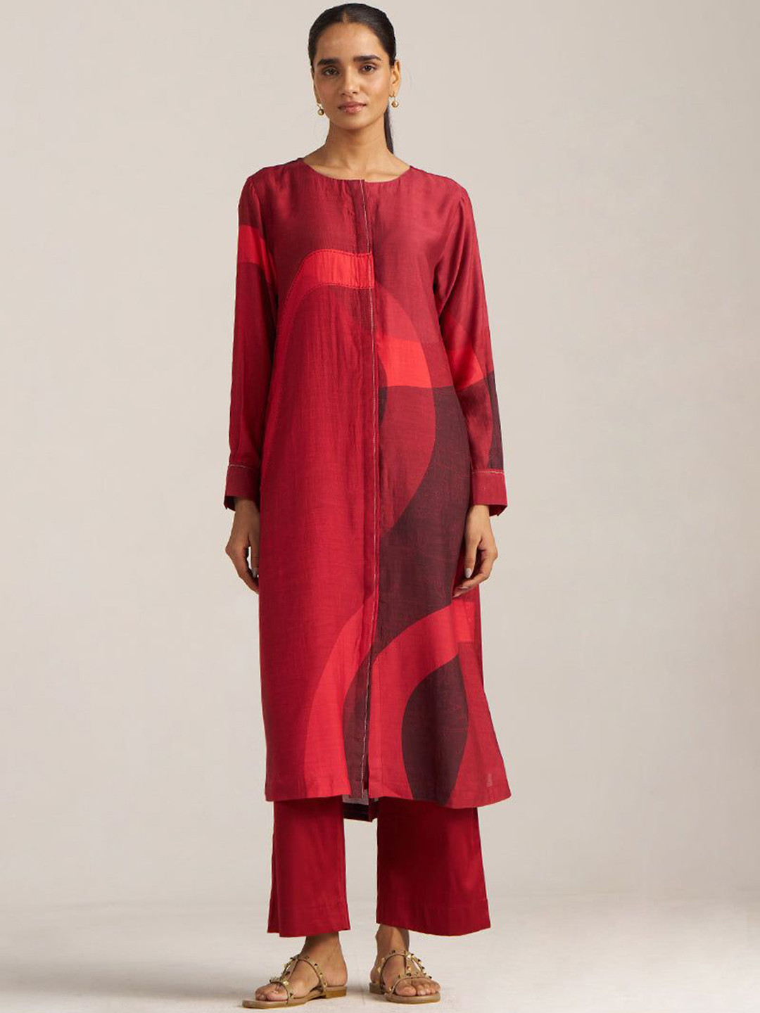 Ganga Tones Of Crimson Tunic With Palazzo Co-Ord Set
