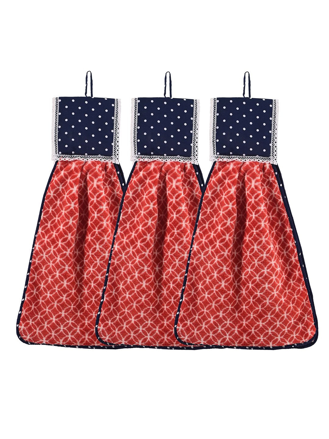 Kuber Industries Red 3 Pcs Printed Microfiber Wash Basin Napkin Towel With Hanging Loops