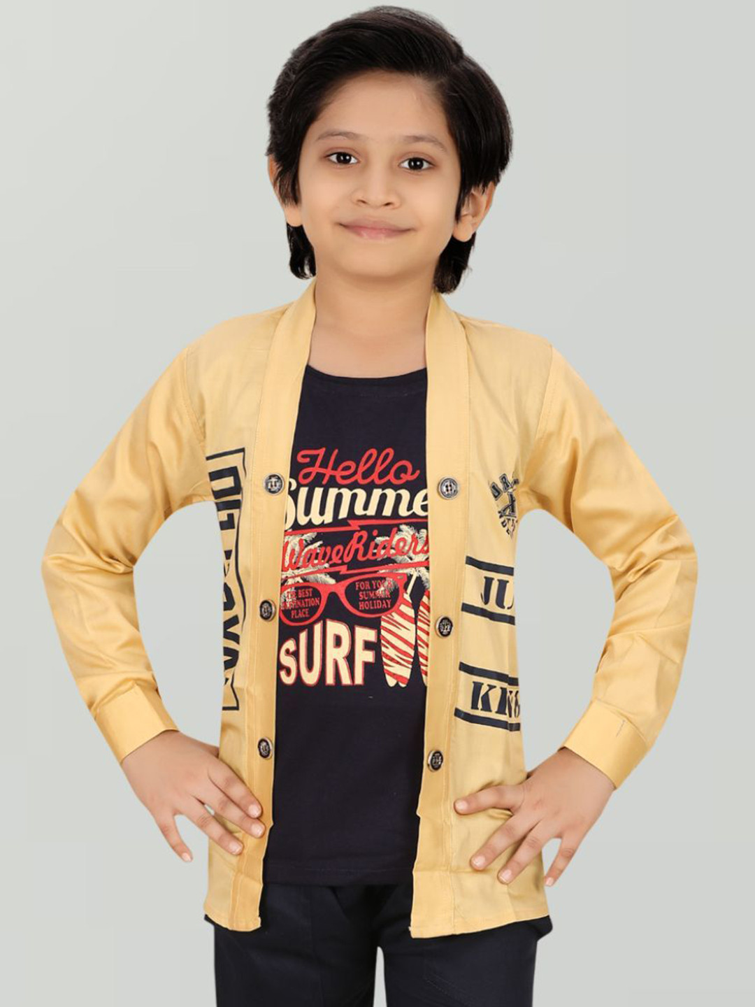 FASHION GRAB Boys Open Front Jacket with Embroidered