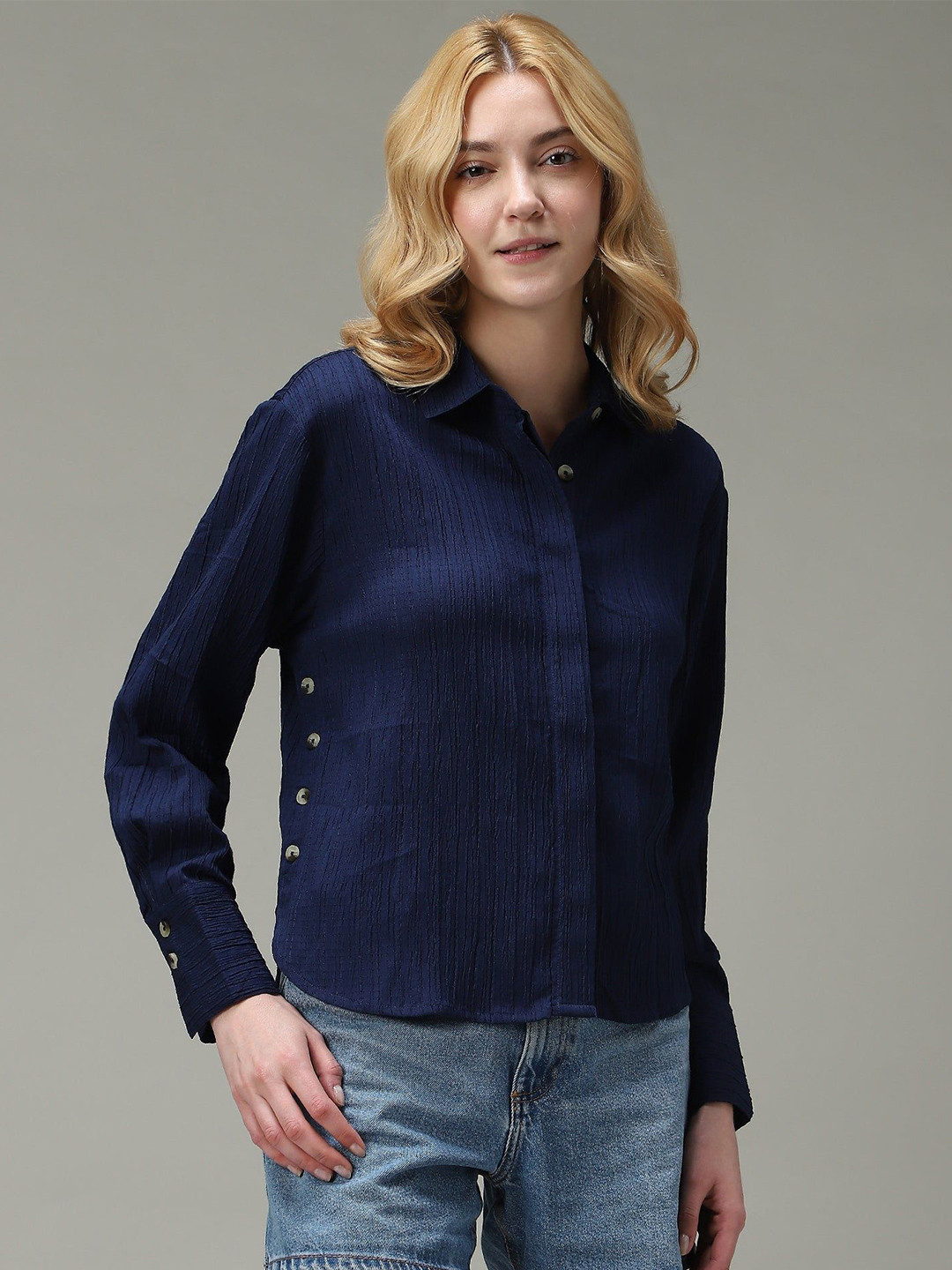 Outzidr Women Side Button Detailed Shirt