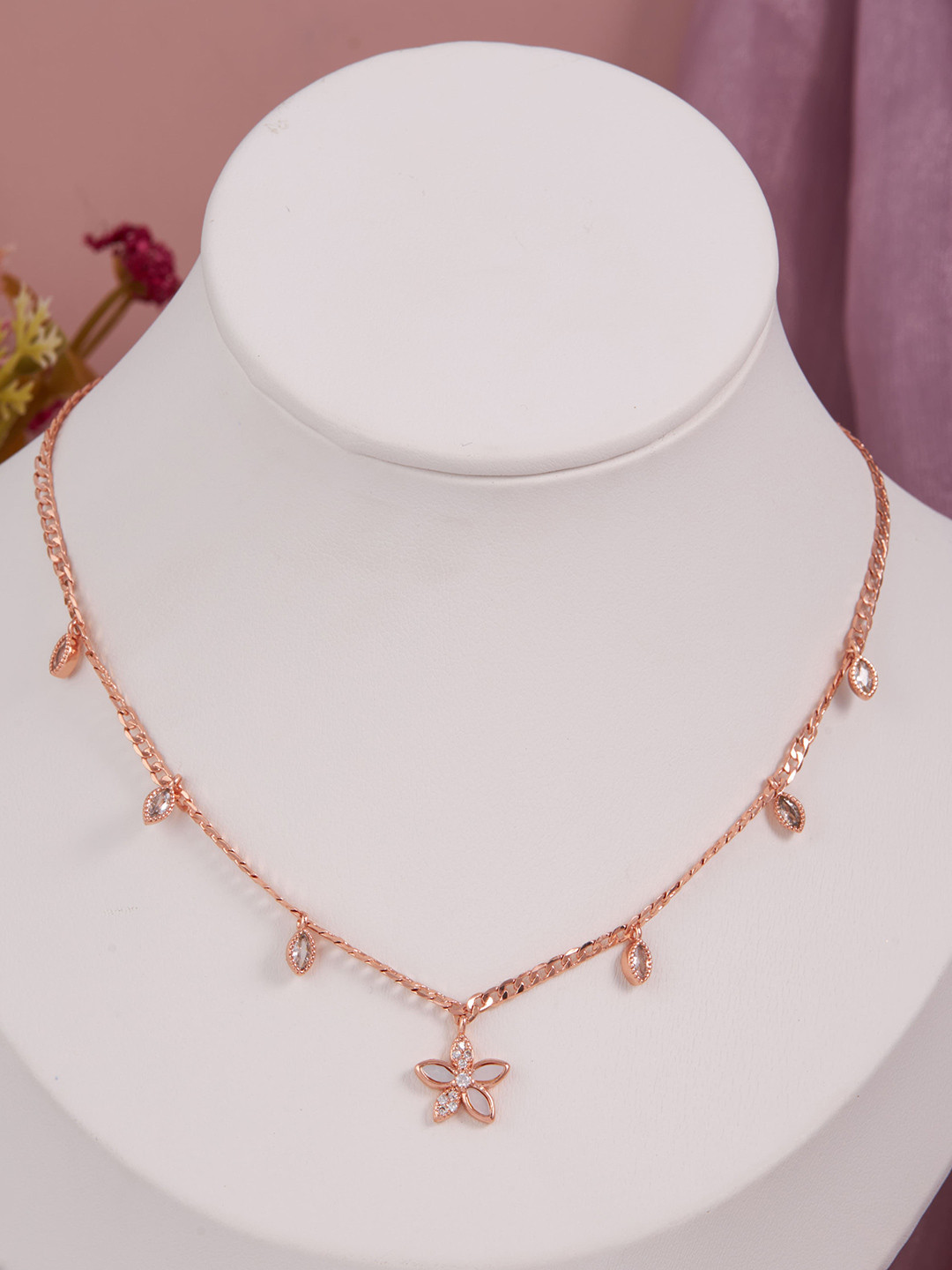 GC Jewelery Rose Gold-Plated American Diamond Studded Charm Necklace