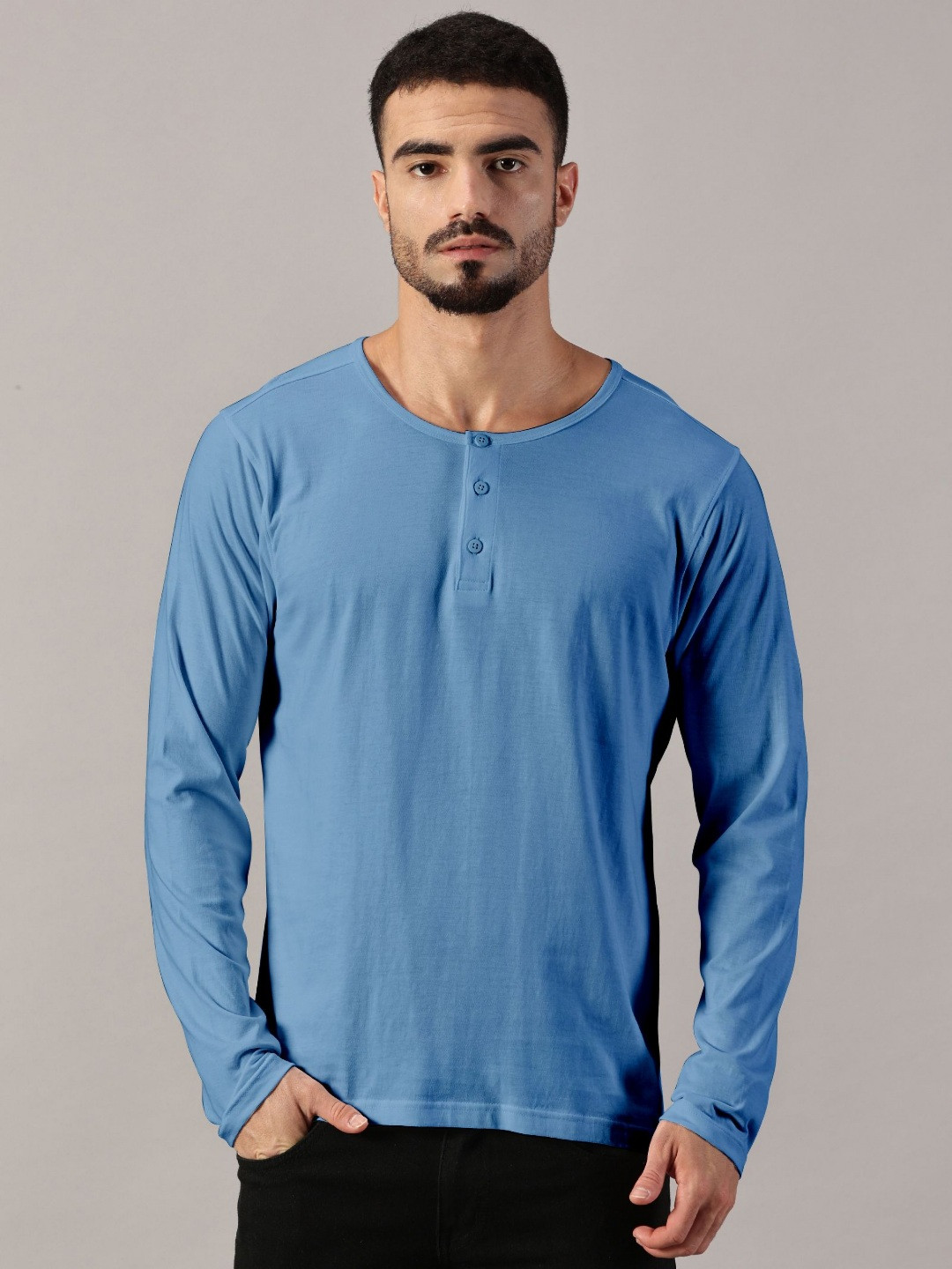 LEON Men Solid Henley Neck Cotton T-shirt