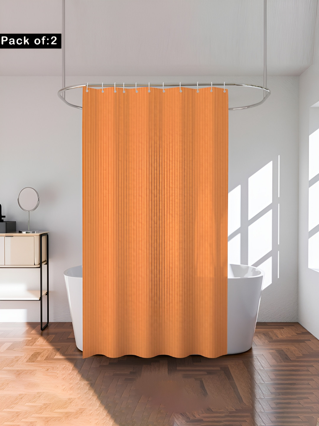 Aura 2-Pcs Gold-Toned Striped Shower Curtain With 8 Rings