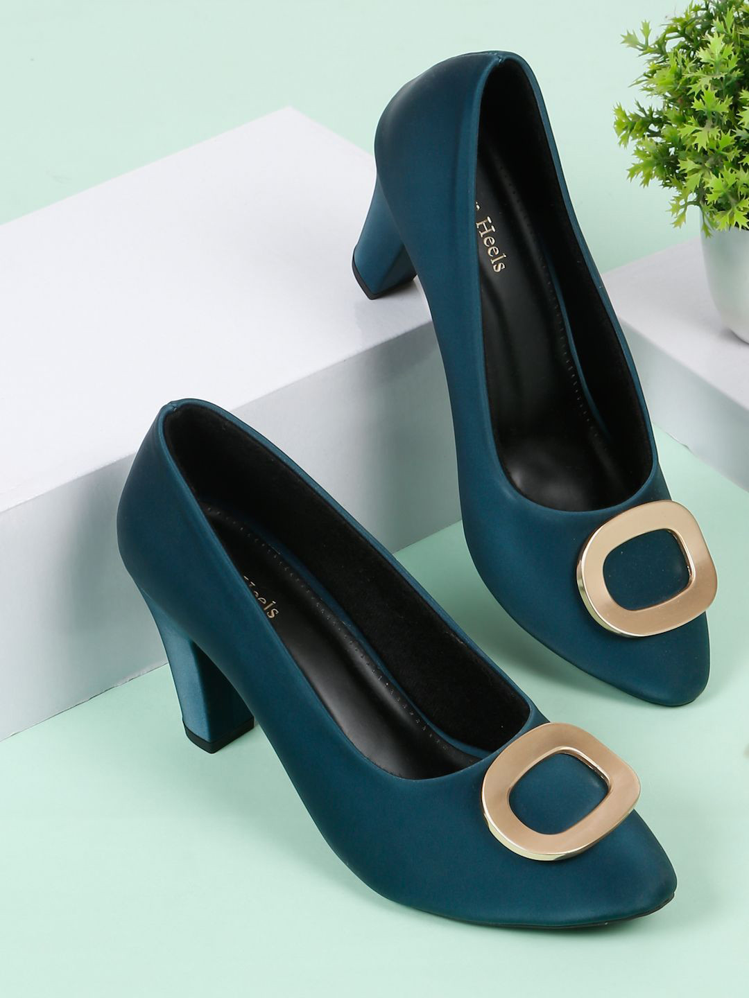 Flat n Heels Women Pointed Toe Closed Back Block Pumps