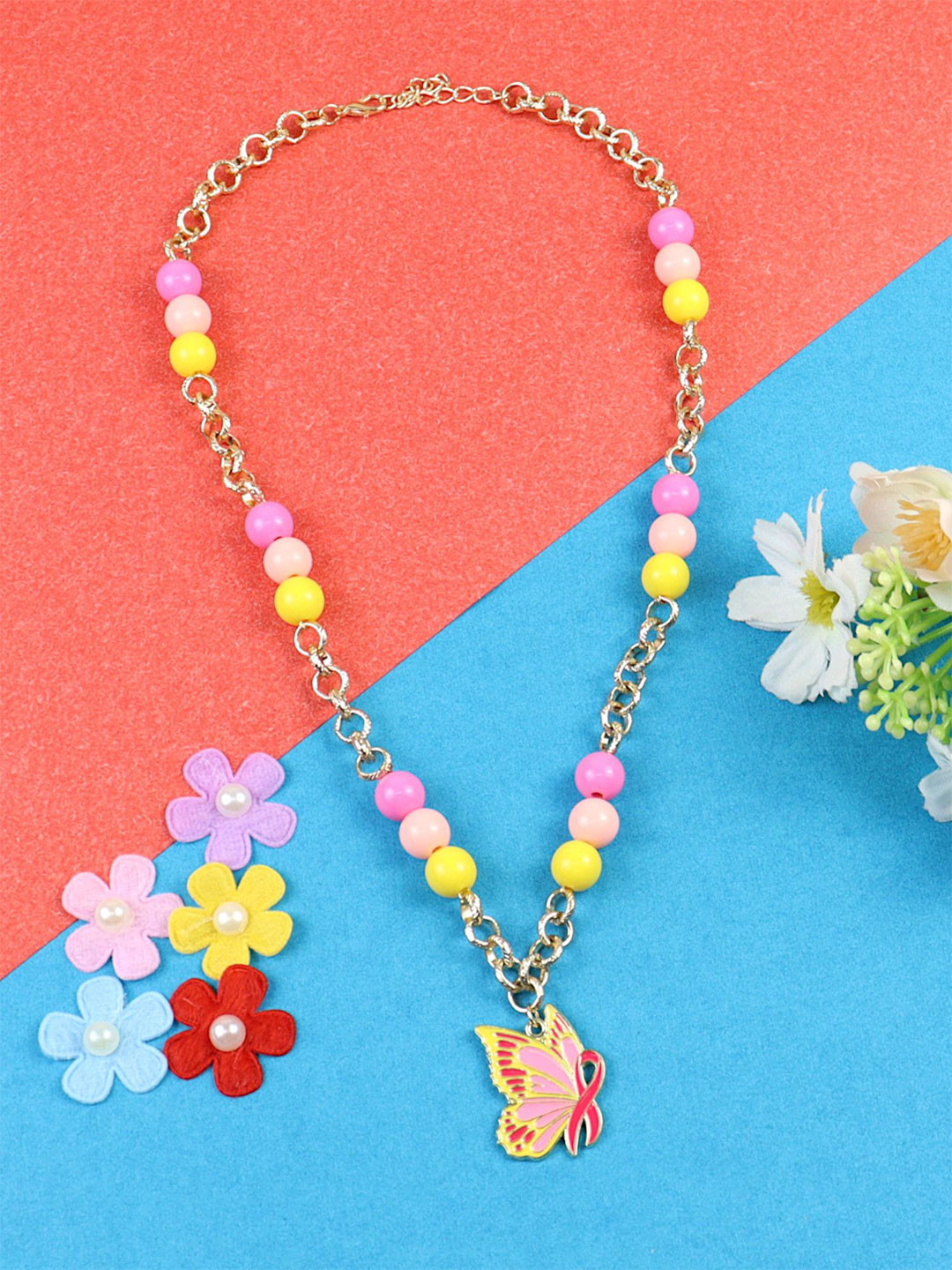 Asthetika Kids Girls Butterfly Charm Beaded Chain Minimal Necklace