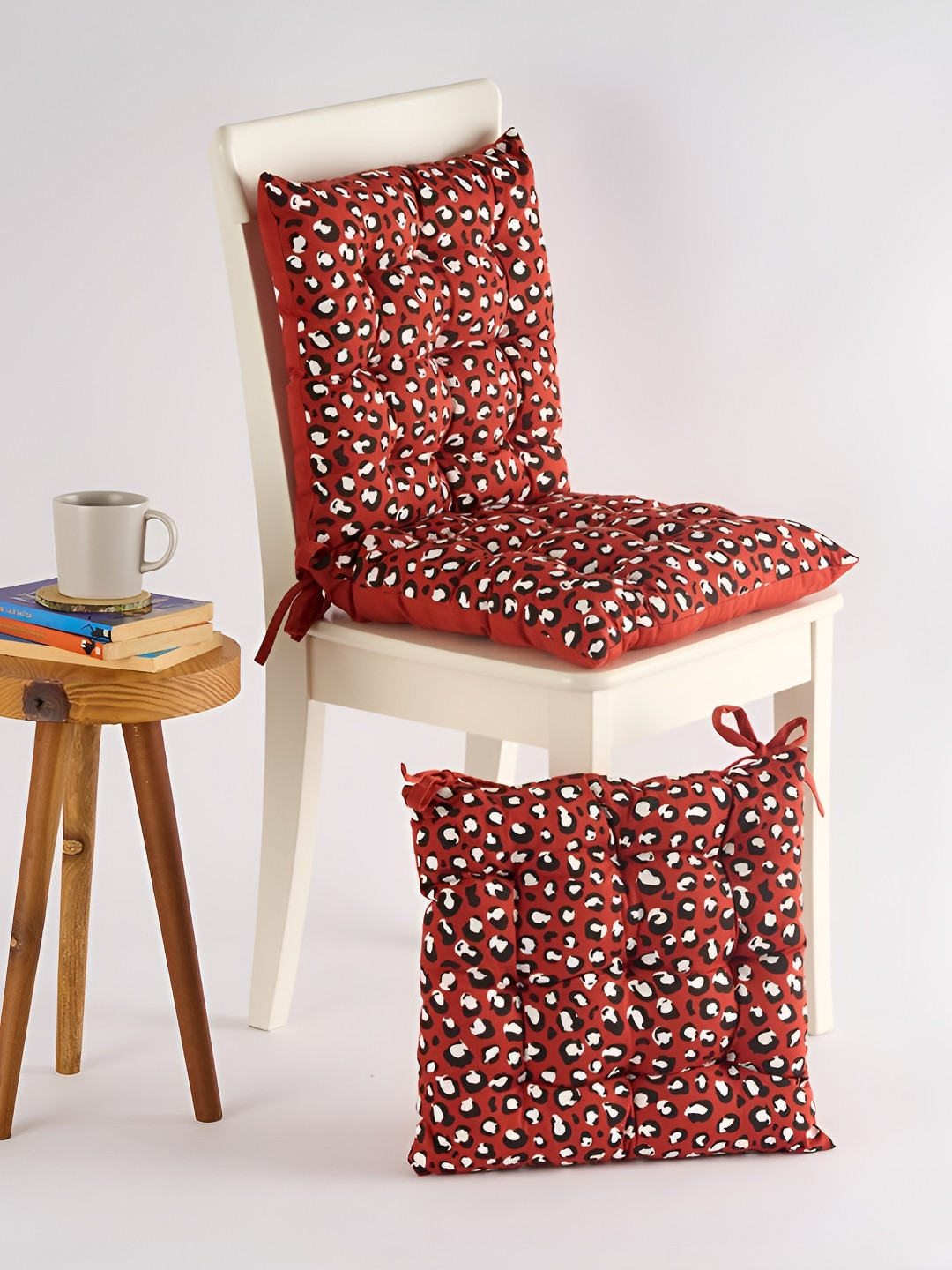 SKANDA FAB Red & White 3 Pieces Animal Printed Pure Cotton Chair Pads