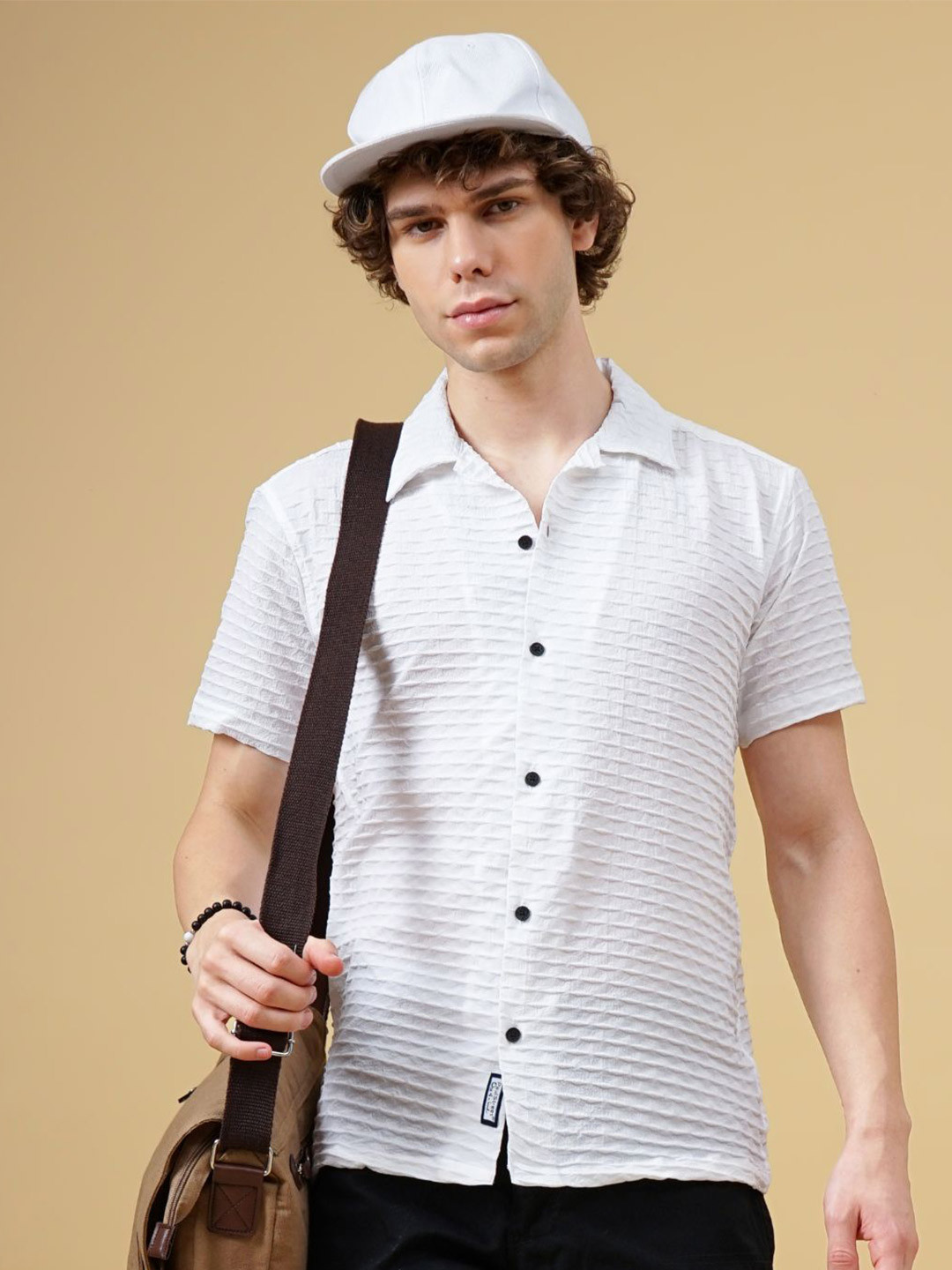 THE BEETEL HOUSE Men Club Fit Textured Cuban Collar Casual Shirt