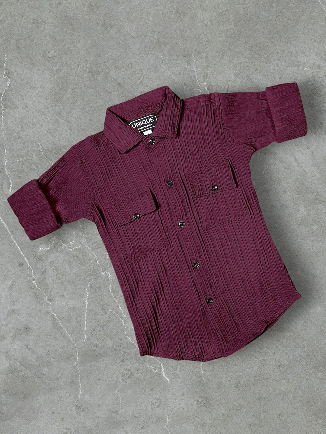 MAMERU Boys Classic Fit Textured Spread Collar Casual Shirt