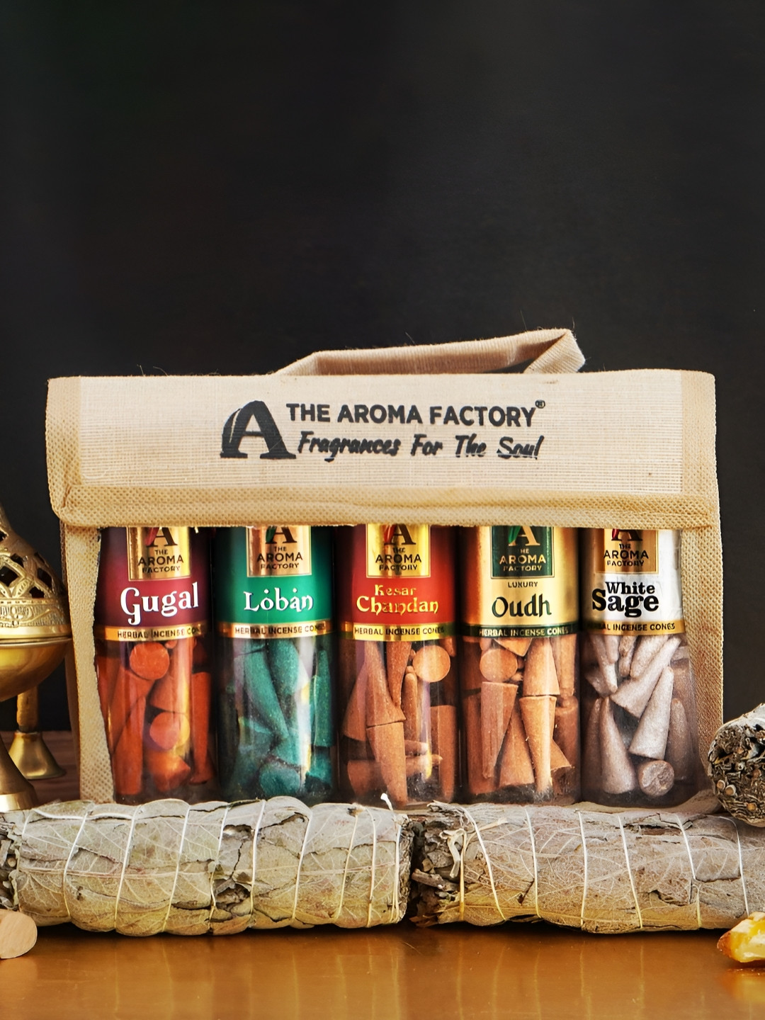 The Aroma Factory Orange & Green 5 Pieces Wooden Dhoop Cones