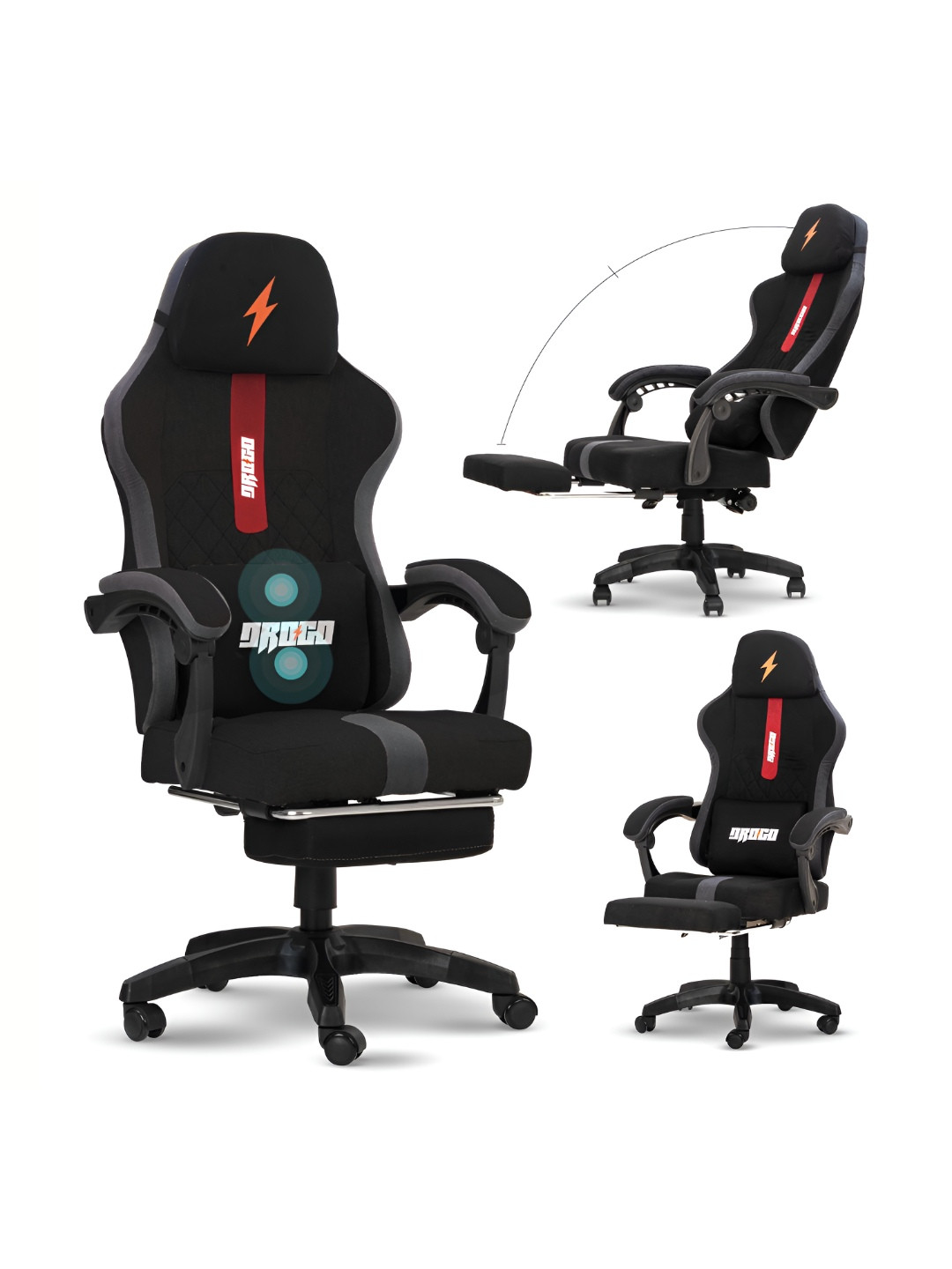 DROGO Breathable Fabric Armrest Adjustable Neck & Massager Lumbar Pill Gaming Chair