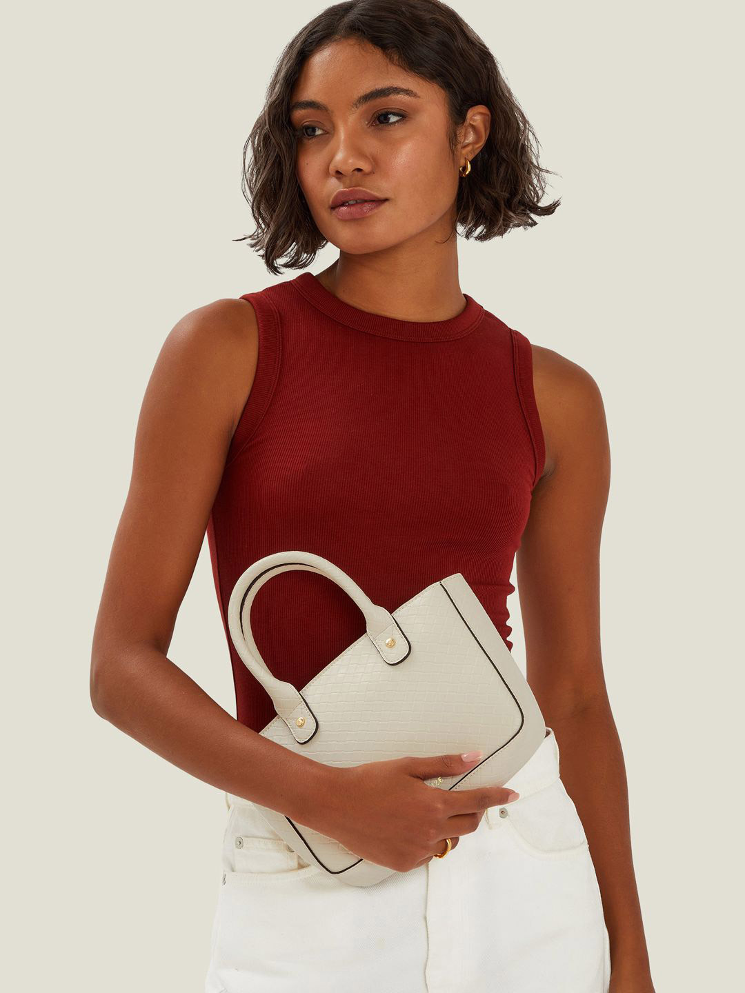 Accessorize Women Mini Woven Faux Leather Handbag