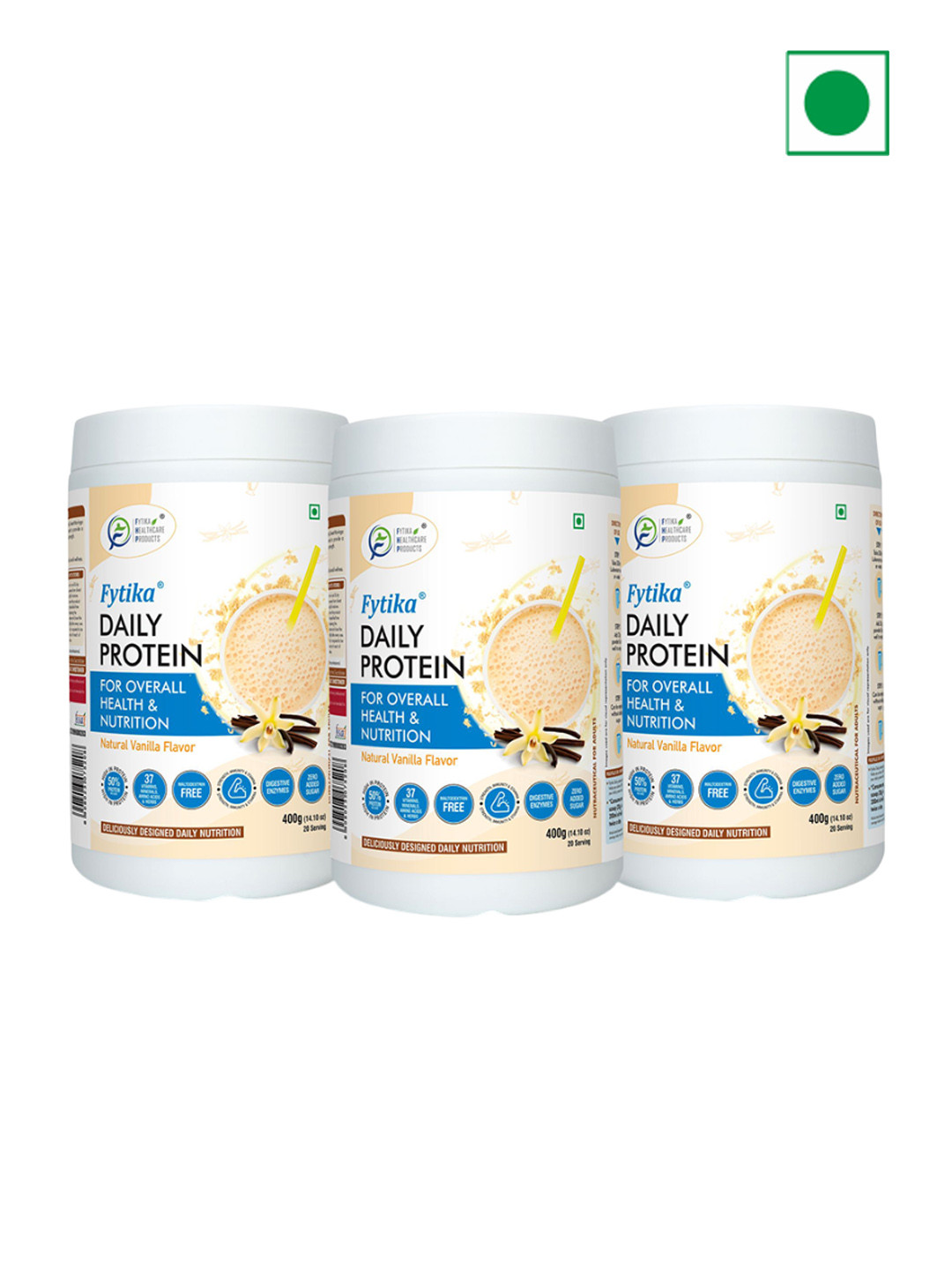 FYTIKA Set Of 3 Daily Protein Complete Nutrition Powder -Vanilla Flavor - 400 g Each