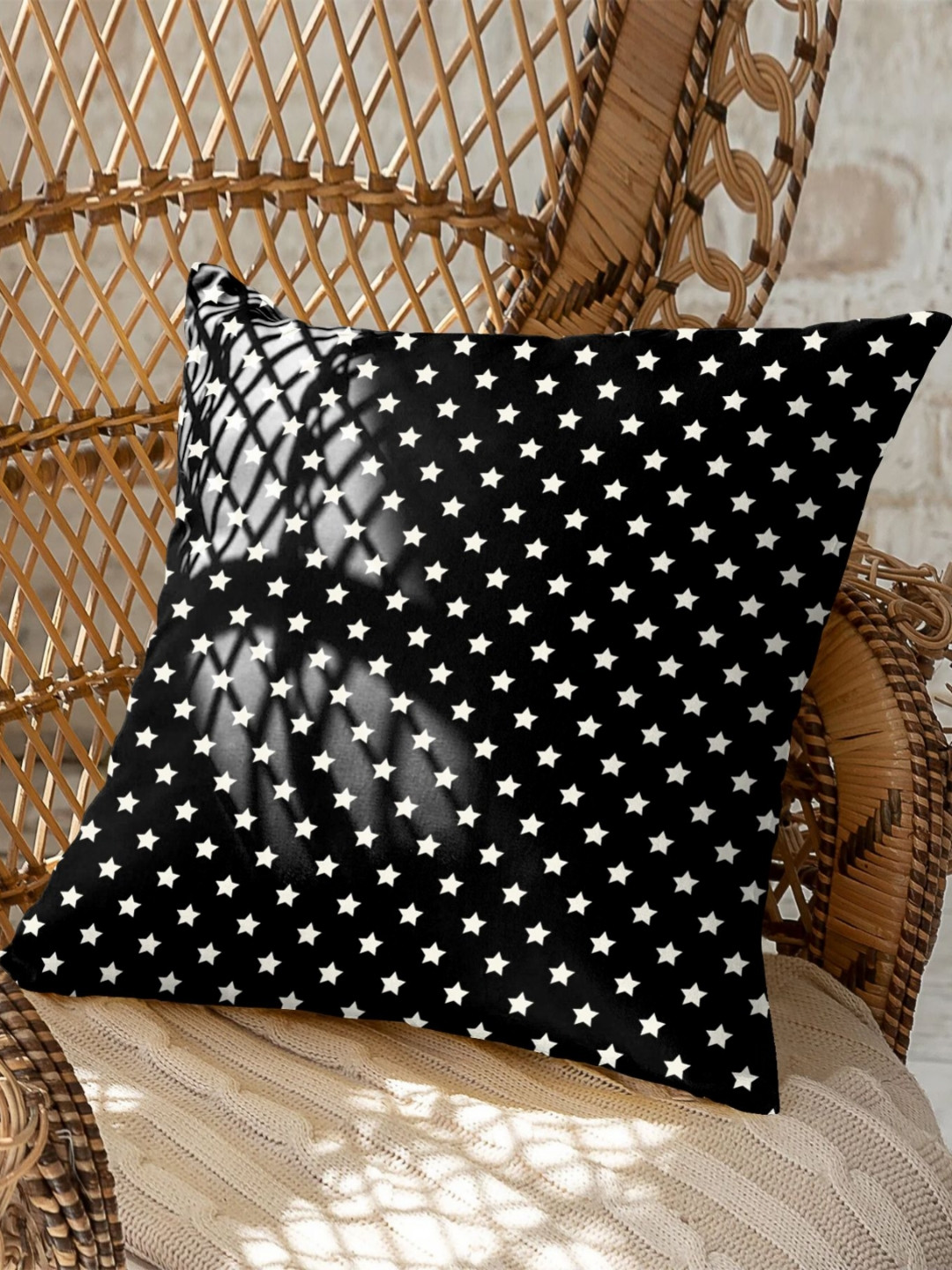 CASABLEU Premium Spring Black and White 2 Pieces Stars Square Cushion Covers