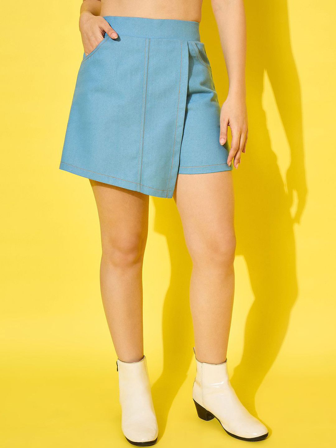 BUY NEW TREND Women High Waist Denim Mini Skort