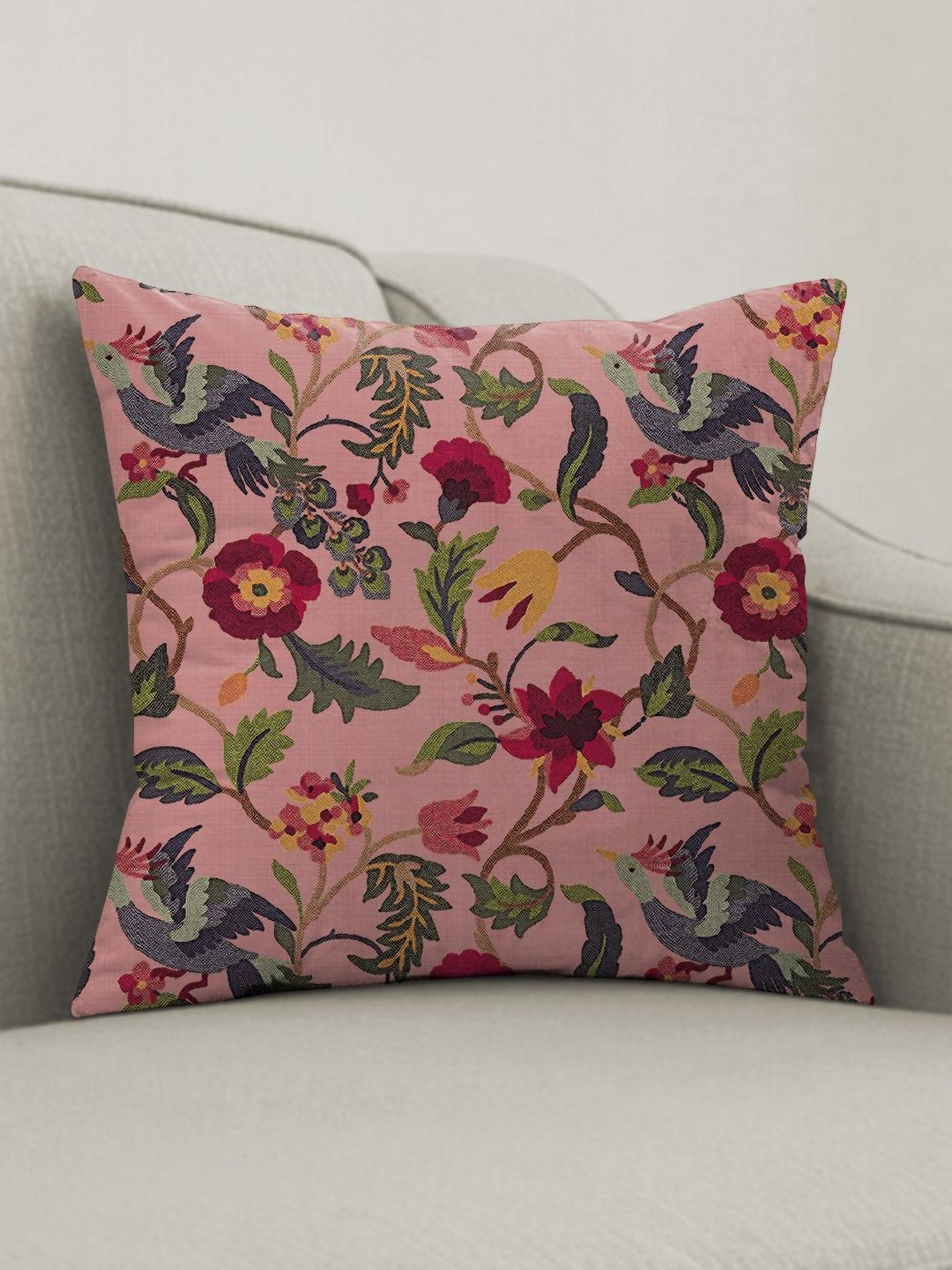 CASABLEU Rose Floral Polyester Silk Washable 2 Piece Square Cushion Covers -16x16In