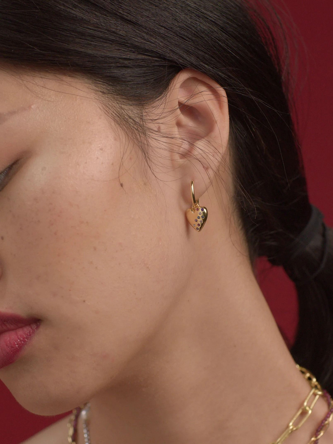 Nishani Gold-Plated Cubic Zirconia Studded Heart Shaped Drop Earrings