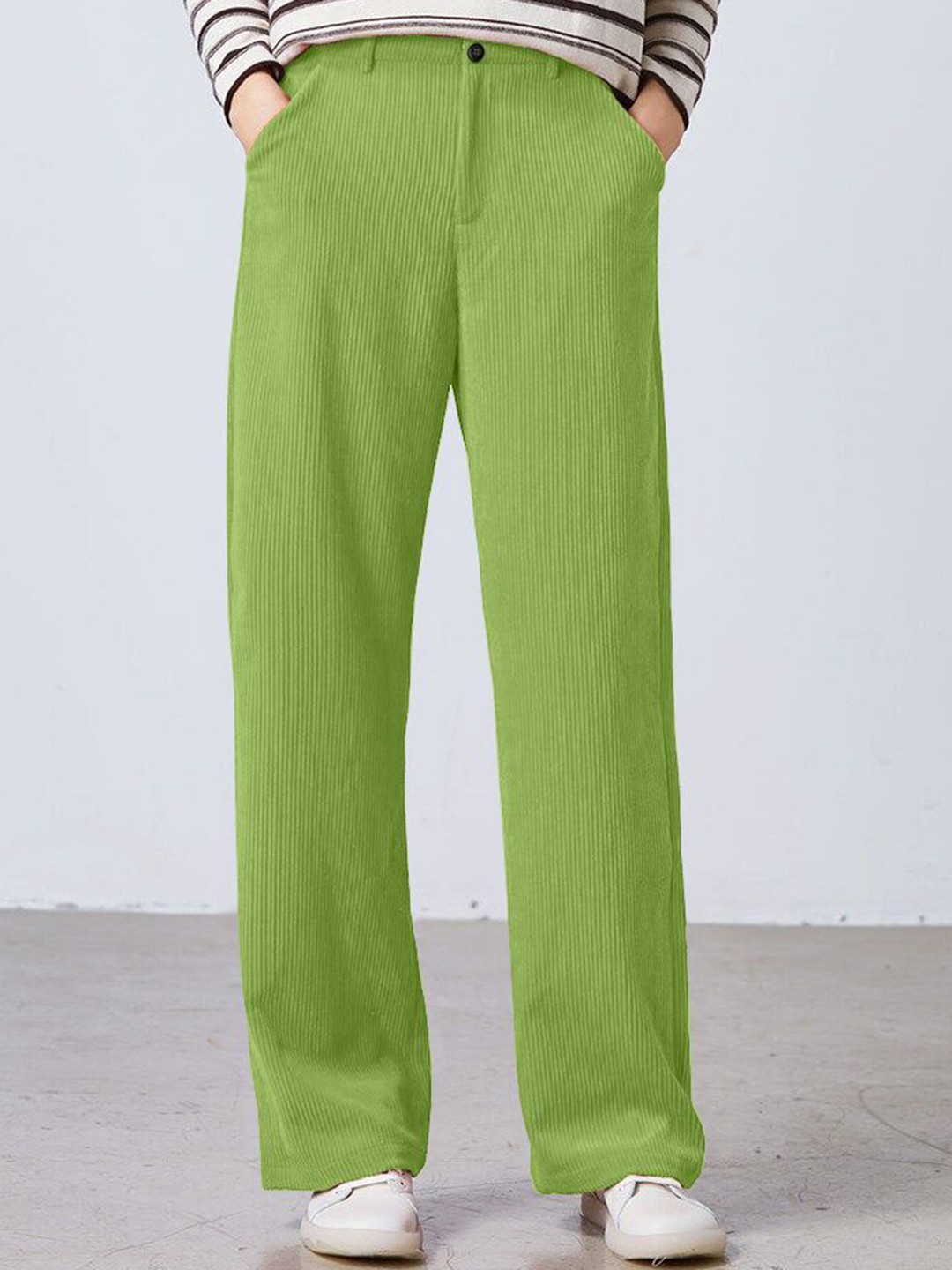 RAJOVATI Women Stripped Side Pockets Trousers