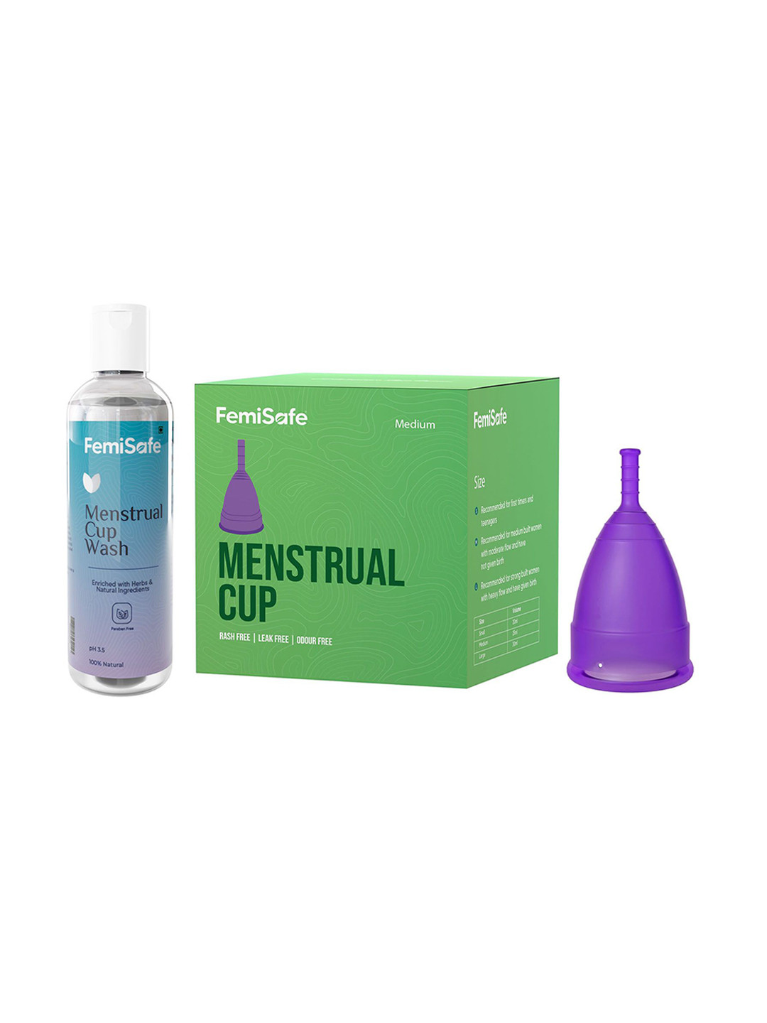FEMISAFE Set Of 2 Menstrual Cup Wash & Menstrual Cup- M