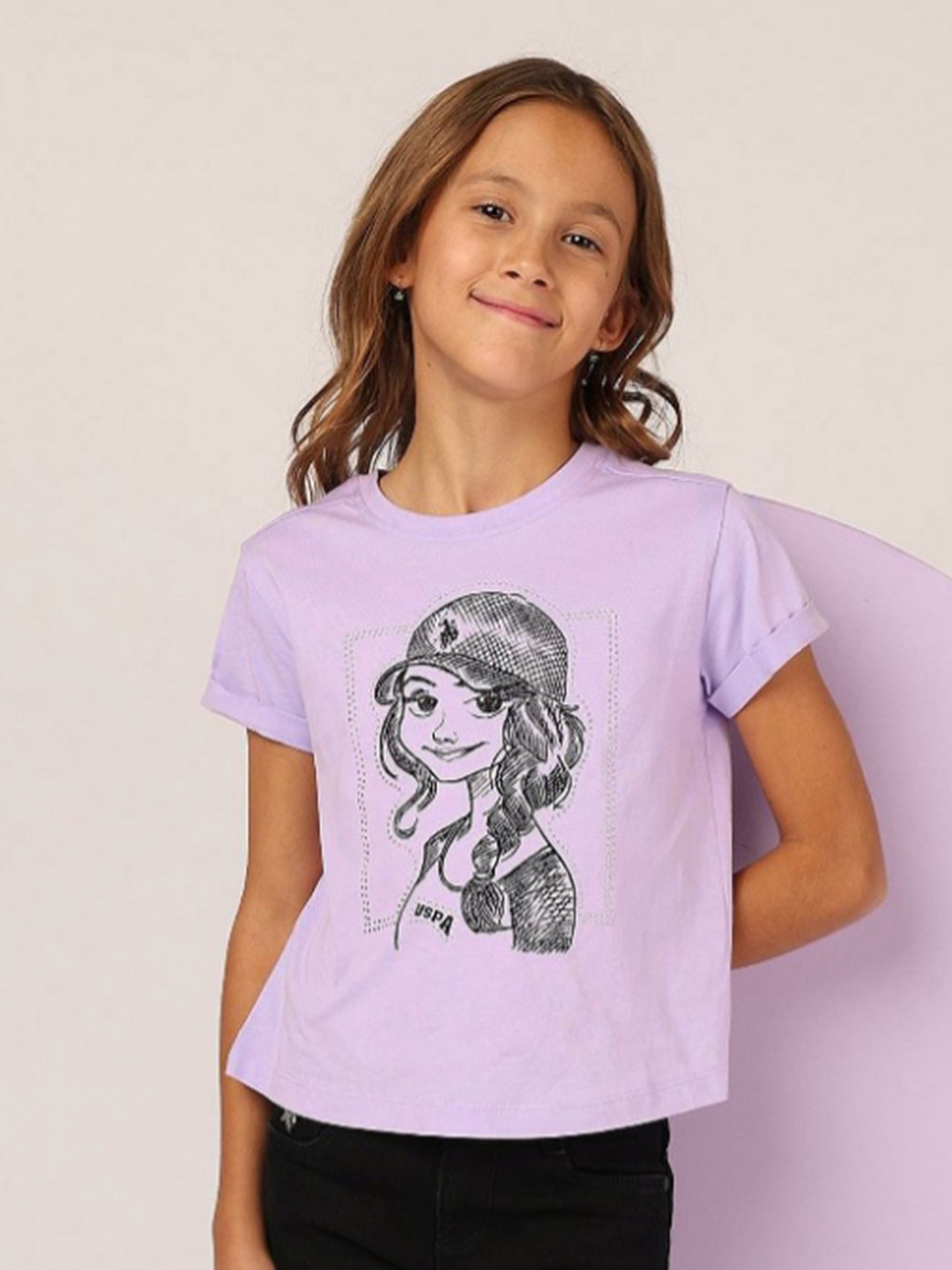 U.S. Polo Assn. Kids Girls Stud Detailed Relaxed Fit T-Shirt