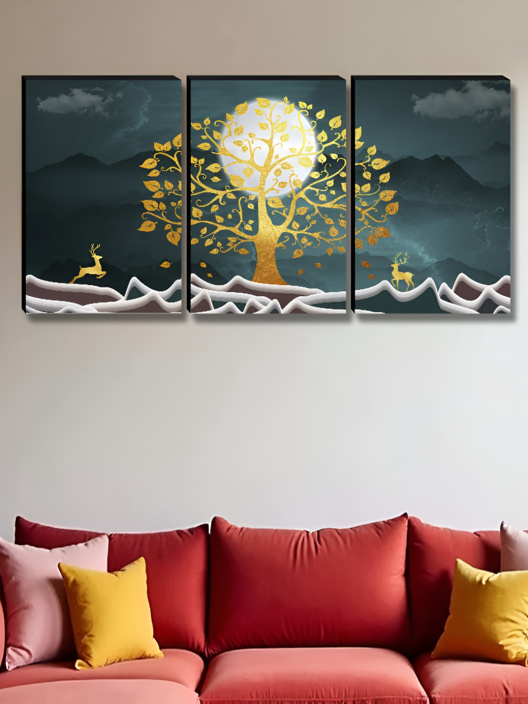 SAF Black & Yellow 3 Pieces Floral & Botanical Wood Wall Art