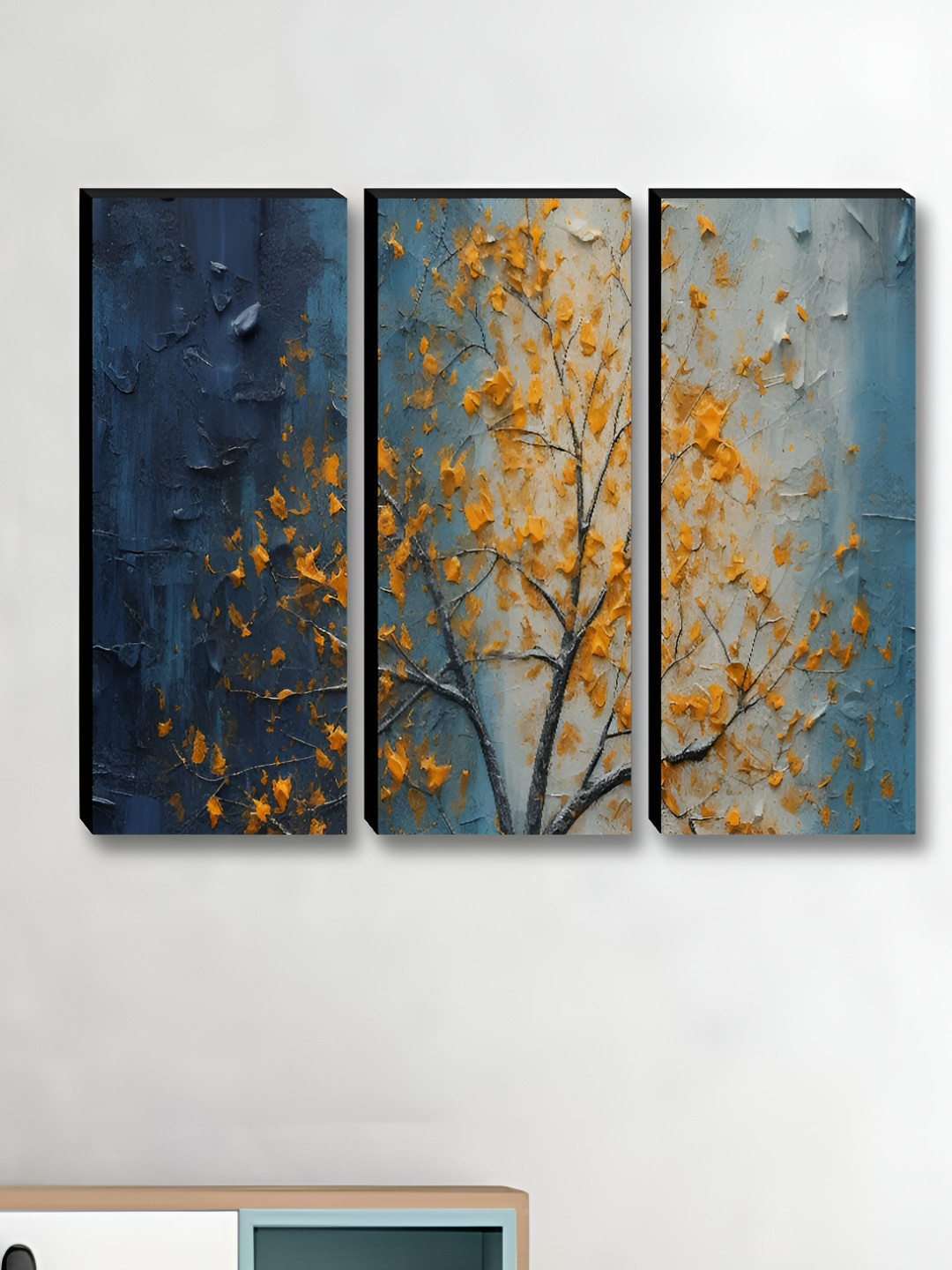 Aura Blue & Yellow 3 Pieces Wood Other Wall Art