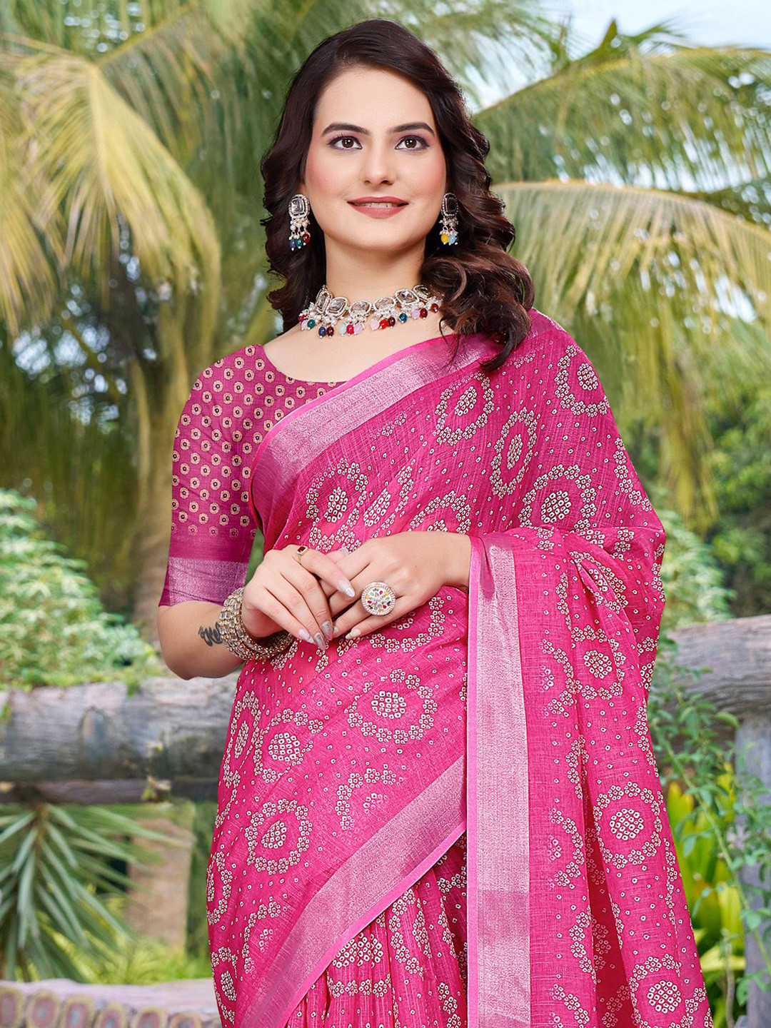 Anouk Rustic Bandhani Printed Sungudi Saree