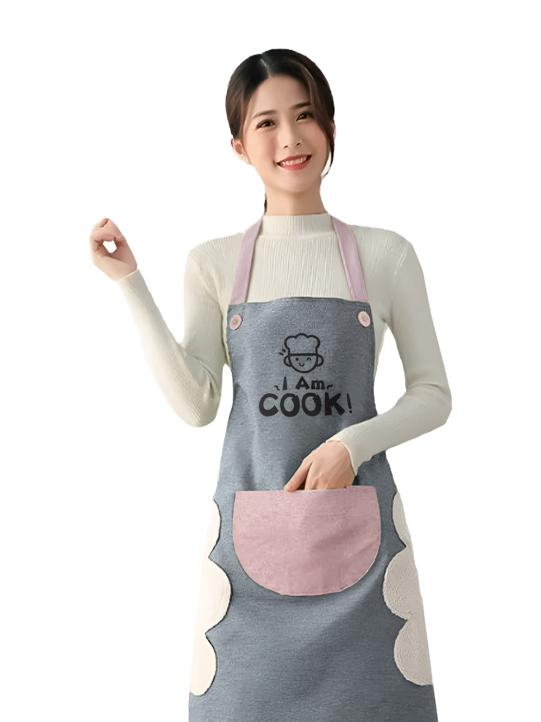 Yellow Weaves Grey & Pink Printed Water-Proof Cotton Aprons