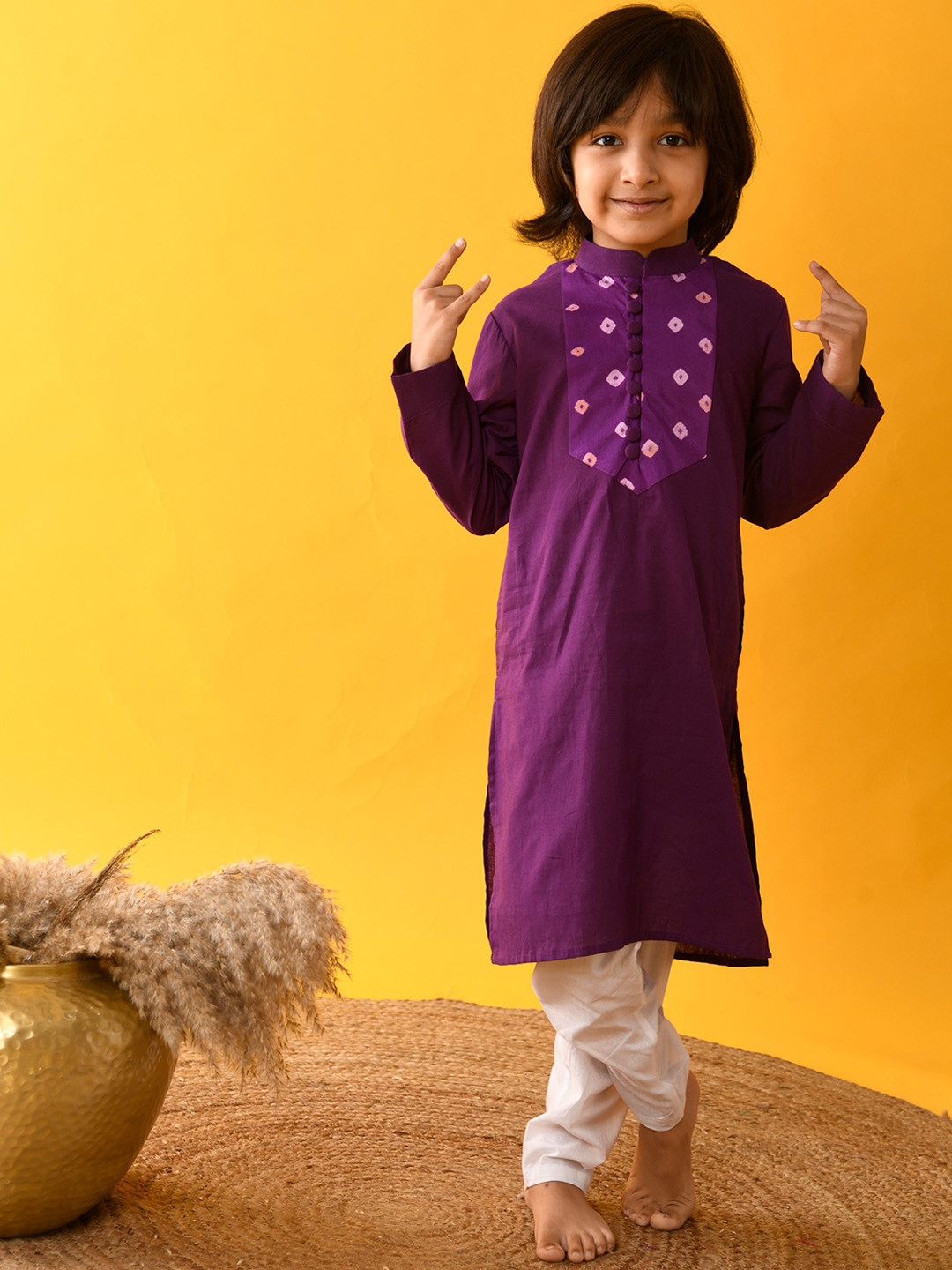 Kalp Boys Bandhani Dyed Regular Pure Cotton Straight Kurta with Pyjama