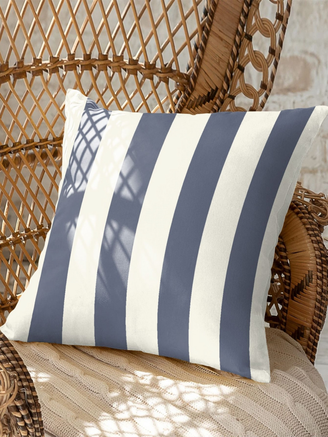 CASABLEU Premium Spring Blue Striped Polyester 2 Pcs Square Cushion Covers -16x16In
