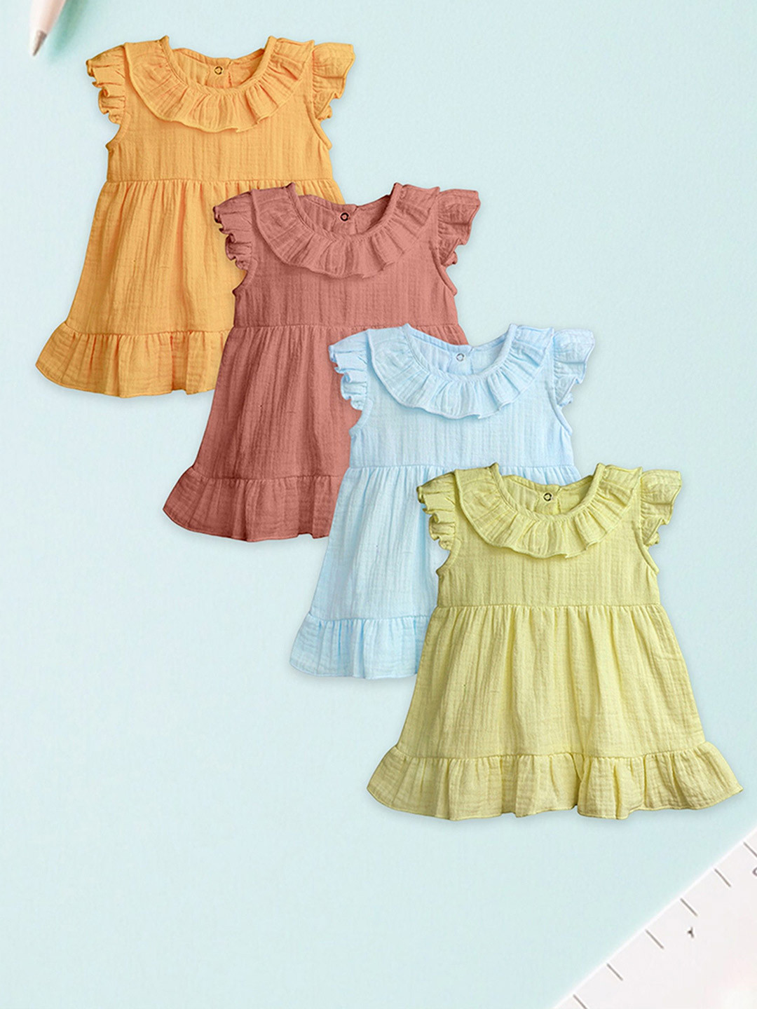 Kidbea Pack Of 4 Pure Linen Dresses For Baby
