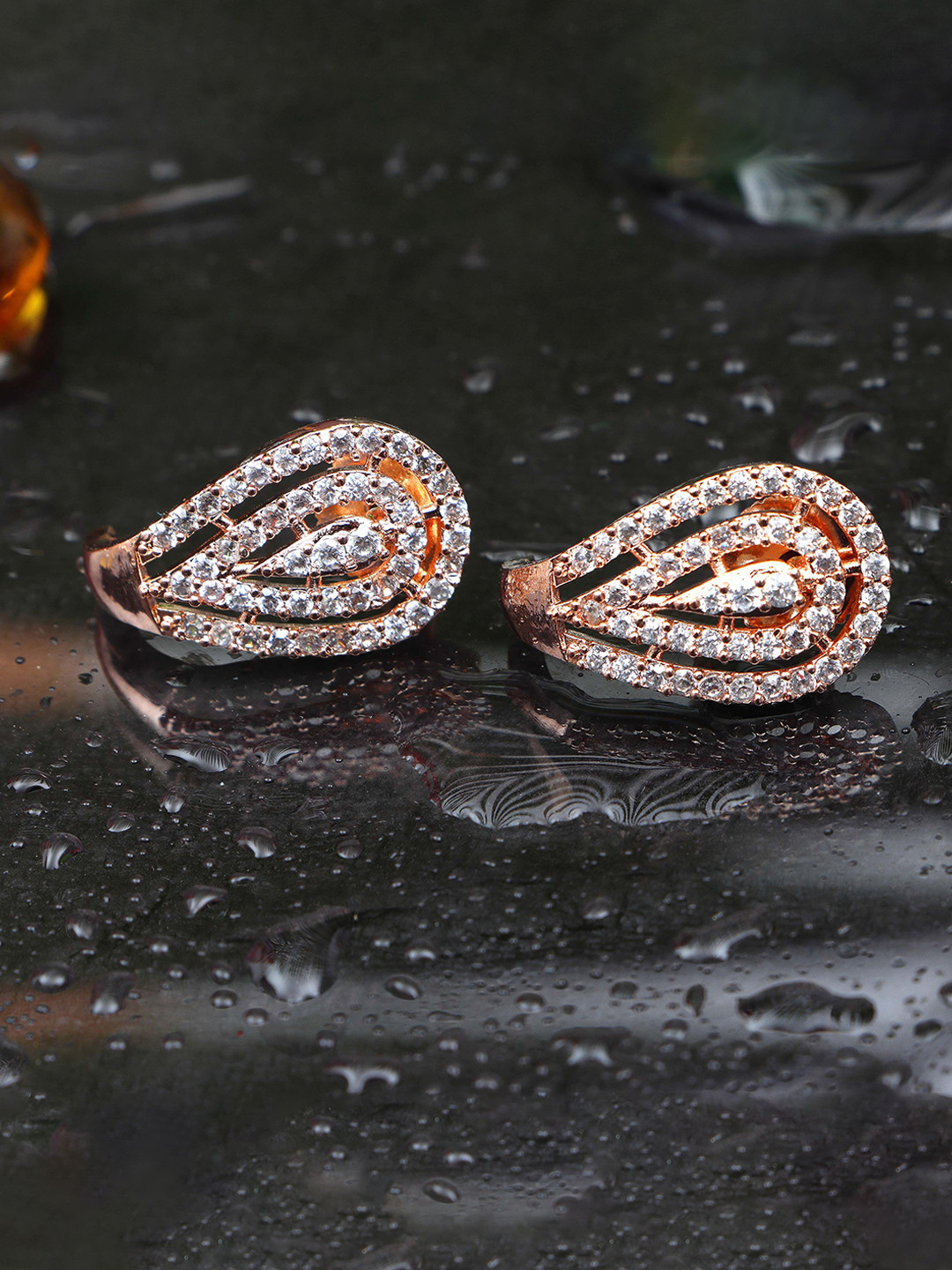 JYONA Sparkling Gold-Plated American Diamond Studded Contemporary Studs