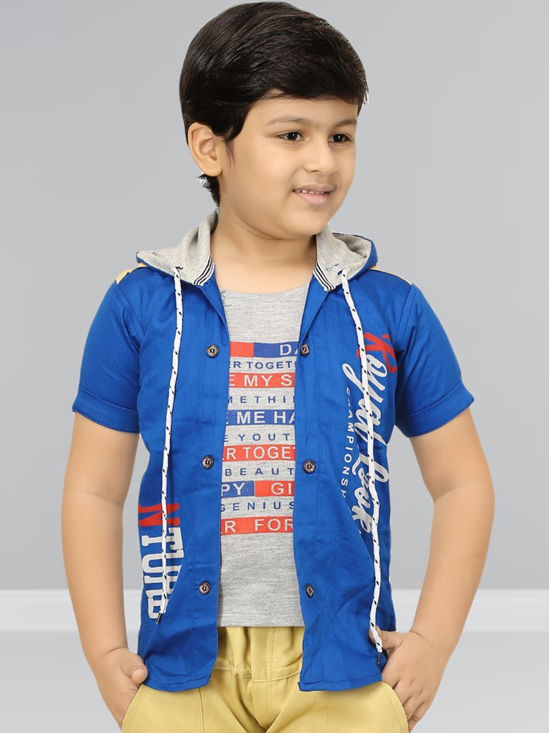 FASHION GRAB Boys Typography Printed Pure Cotton Slim Fit Shirt