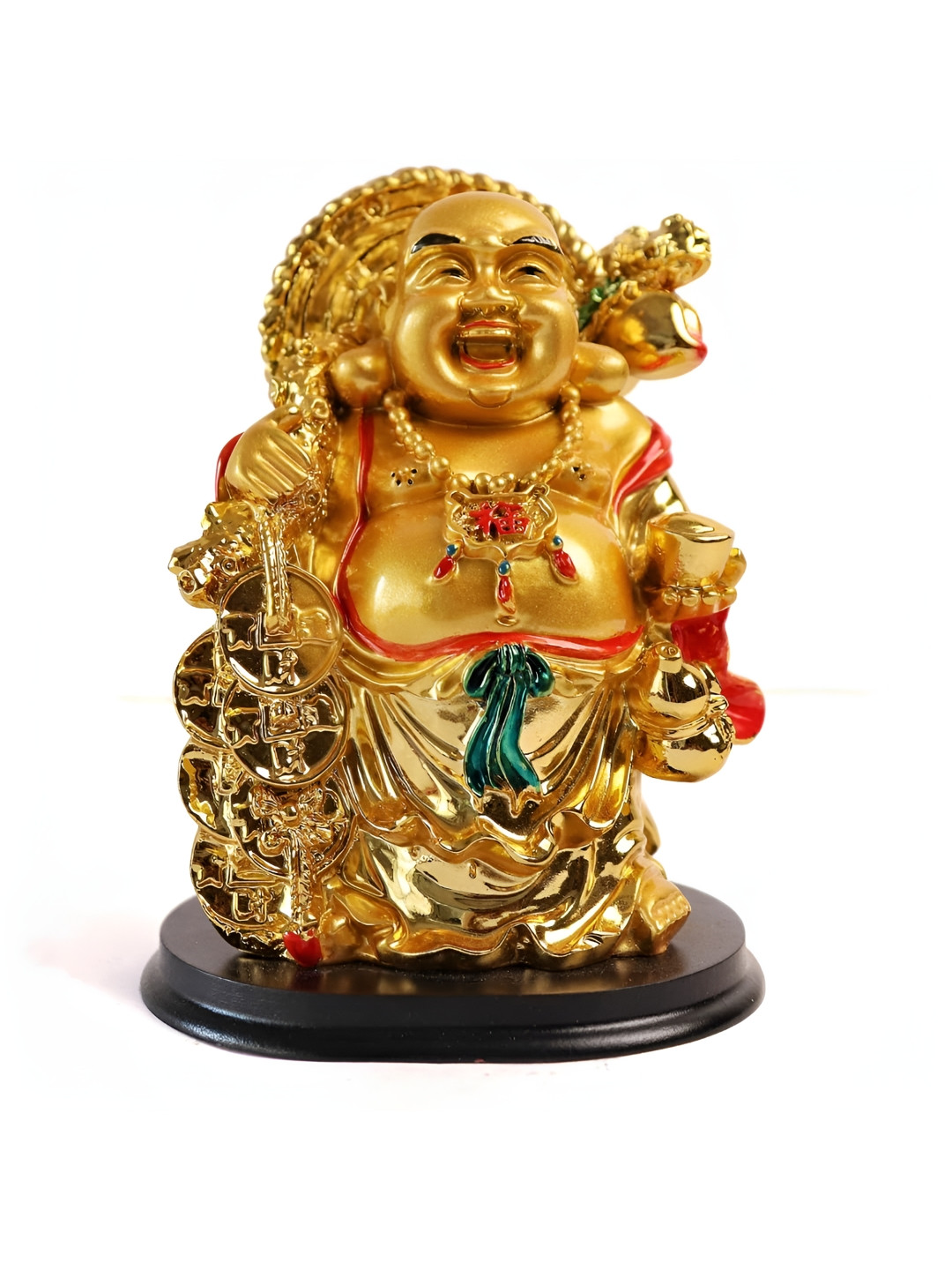 The Spiritual Living Laughing Buddha Gold Polyresin Glossy Living Room Medium Showpiece - 5 Inches