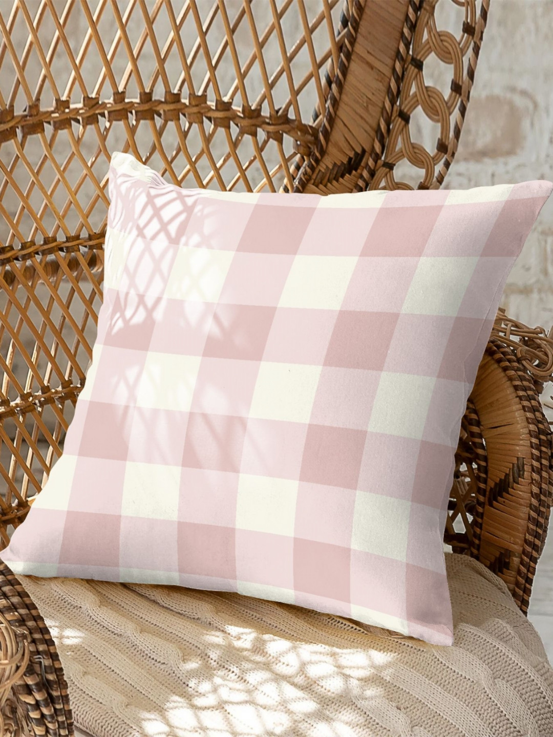 CASABLEU Spring Gallery Pink & White 2 Pieces Checked Square Cushion Covers