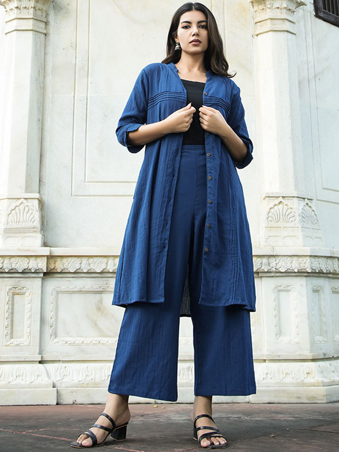JITI Tara Mandarin Collar Pure Cotton Tunic With Palazzo
