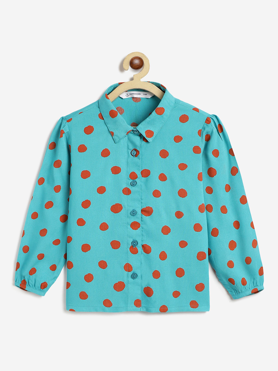 Campana Girl's Polka Dot Print Puff Sleeve Shirt Style Top