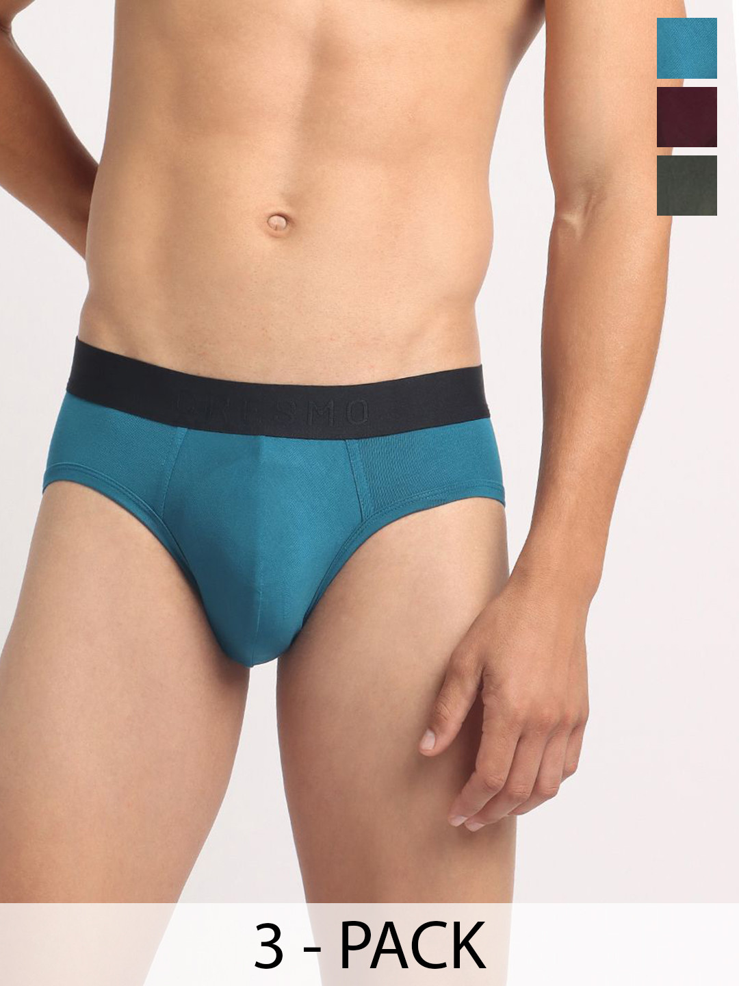 Cresmo Men Pack Of 3 Colourblocked Antimicrobial Briefs CR-B-SLD-P3-BLUCRU-ELVI-COMB-S