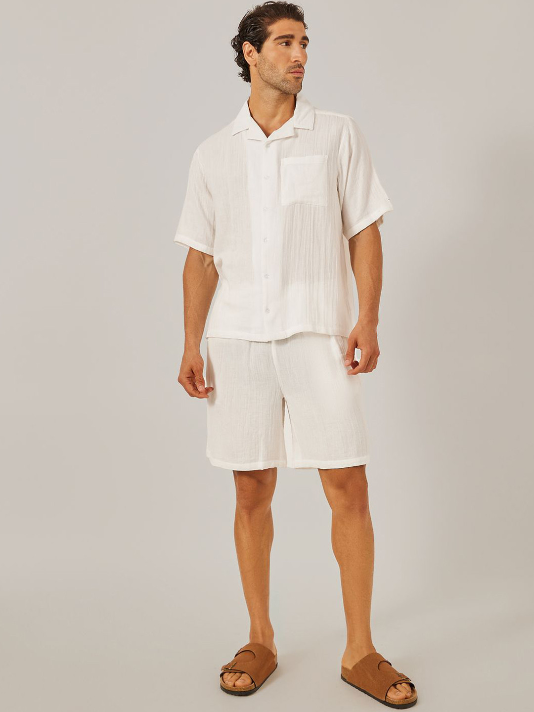 Styli Camp Collar Relaxed Fit Pure Cotton Shirt & Shorts