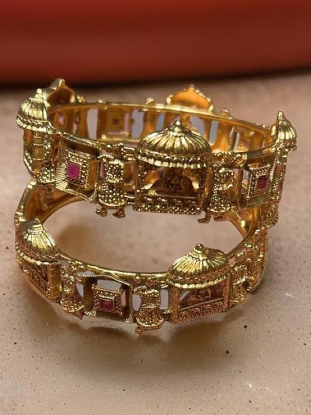 WTF - WEAR THE FASHION Set Of 2 Gold-Plated Artificial Stone Studded Bangles