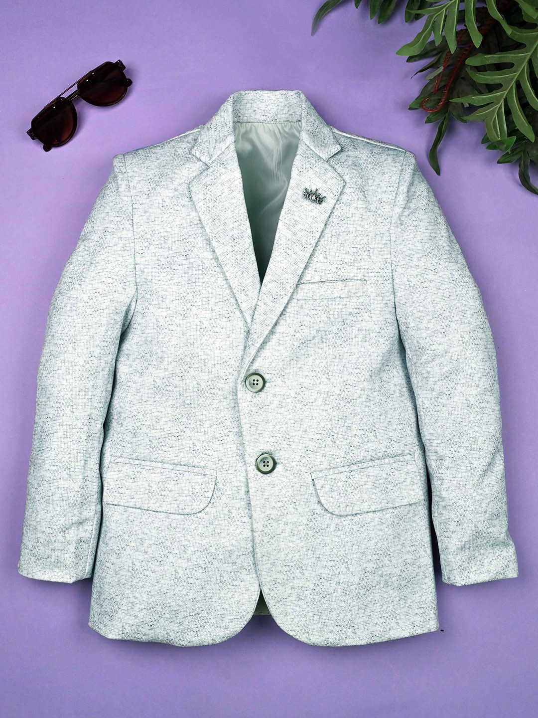 BT DEZINES Boys Printed Notched Lapel Single Full Sleeves Breasted Heathered Blazer