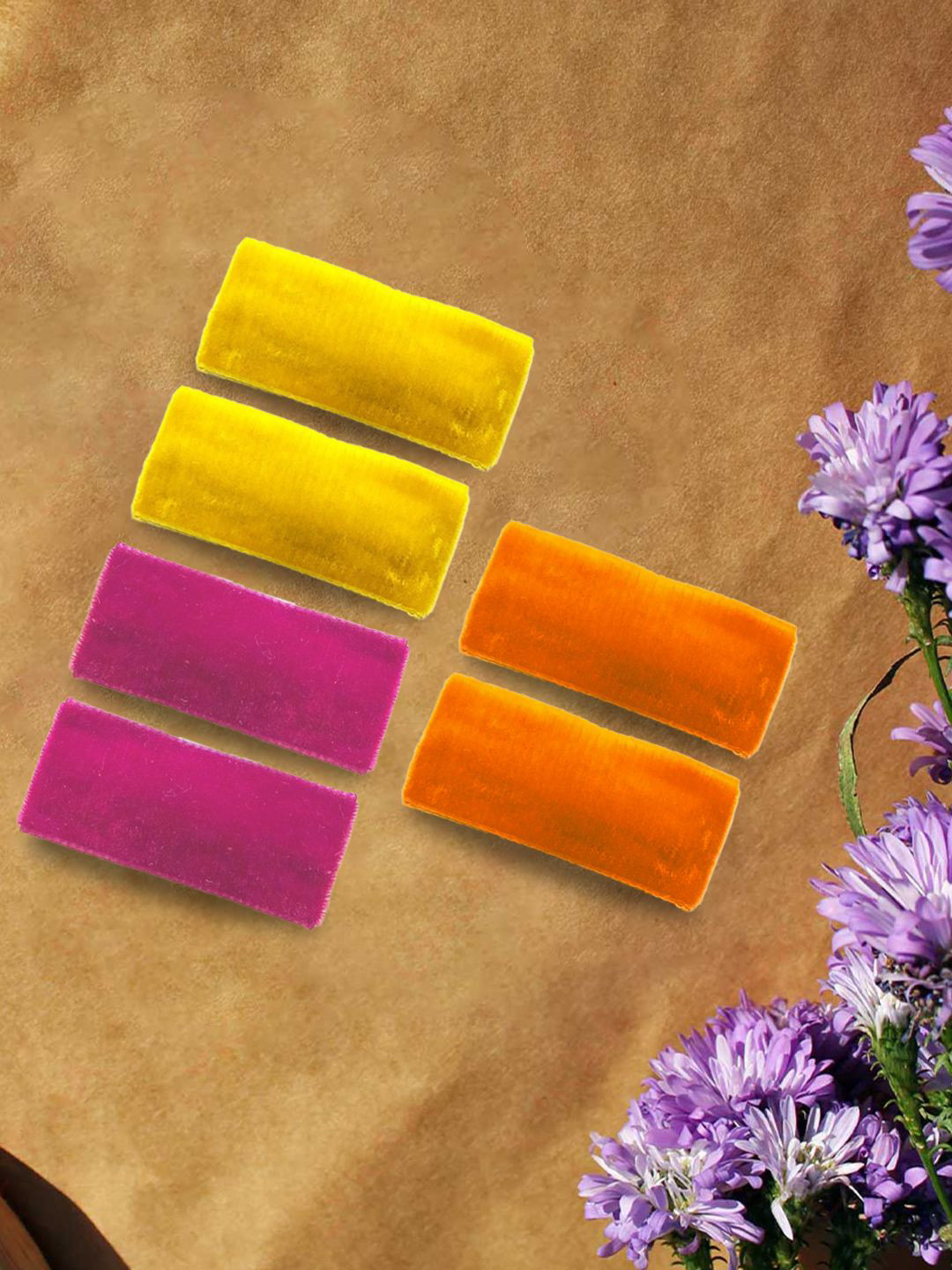 LYKAA Set of 6 Assorted Rectangular Shape velvet Hair Clips