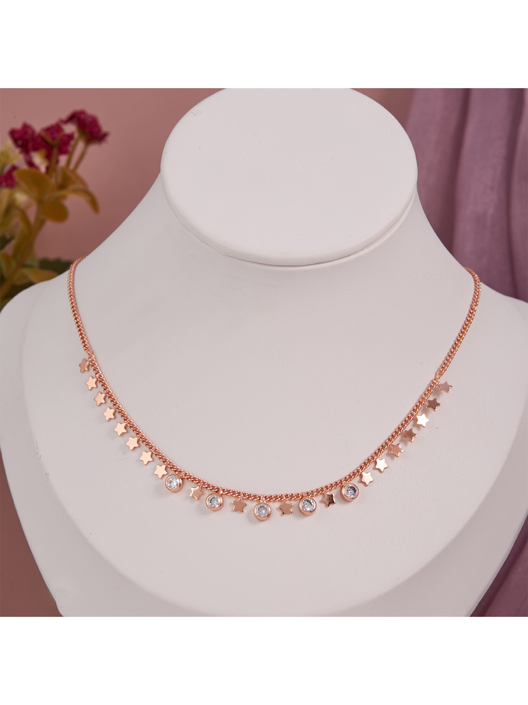 GC Jewelery Stainless Steel Rose Gold-Plated American Diamond Studded Necklace